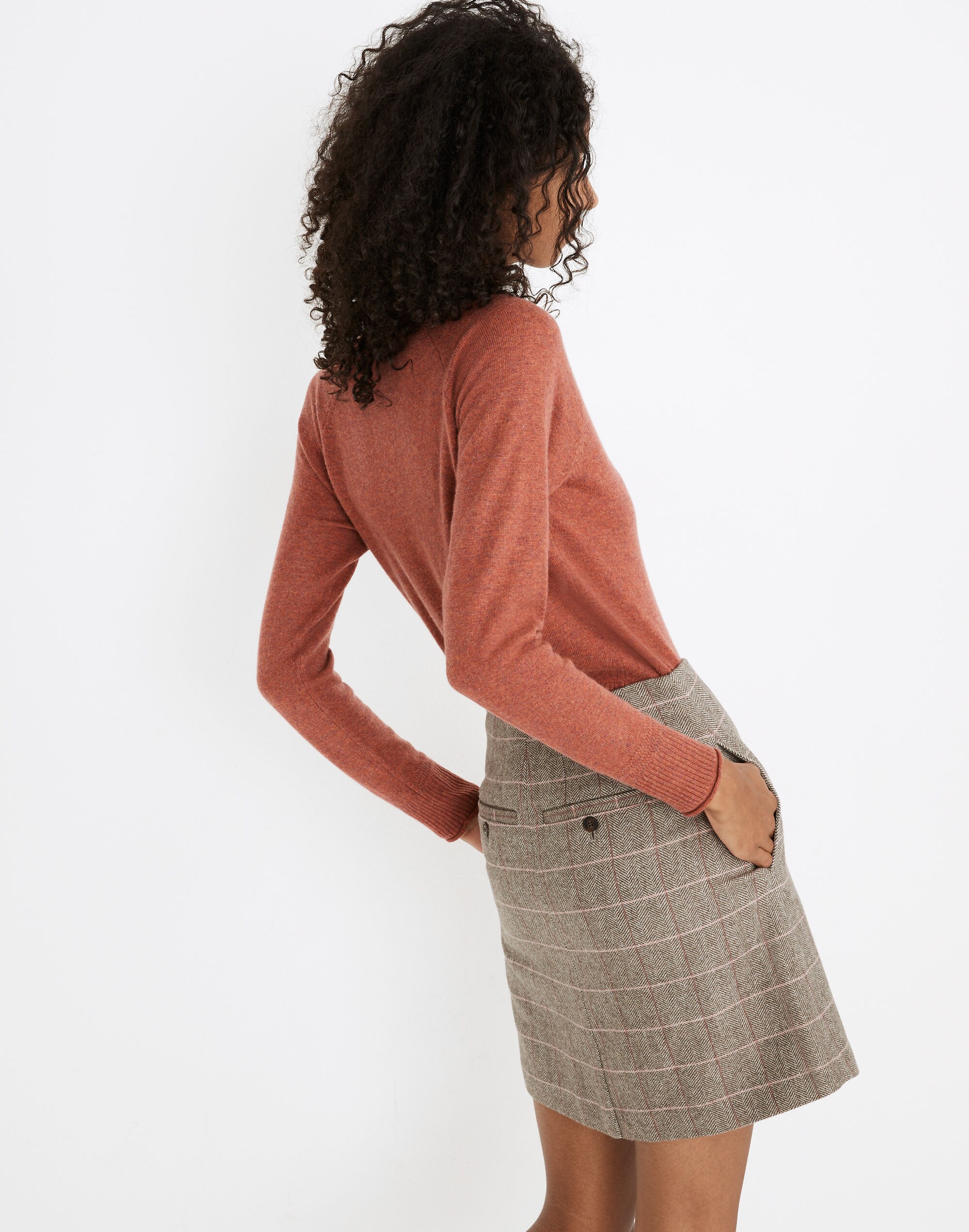 Asymmetrical Side-Button Mini Skirt in Windowpane