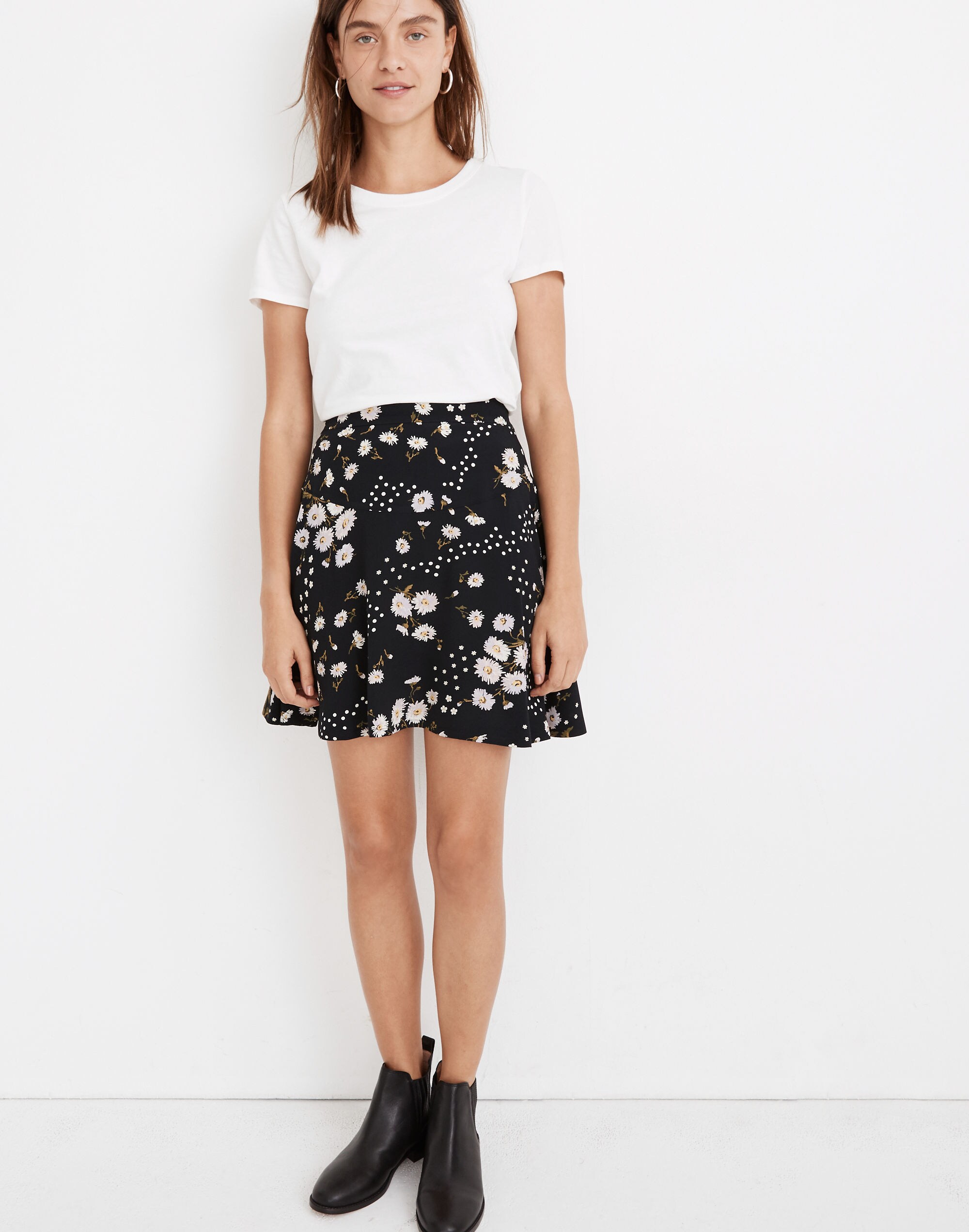A-Line Mini Skirt in Polka Daisies