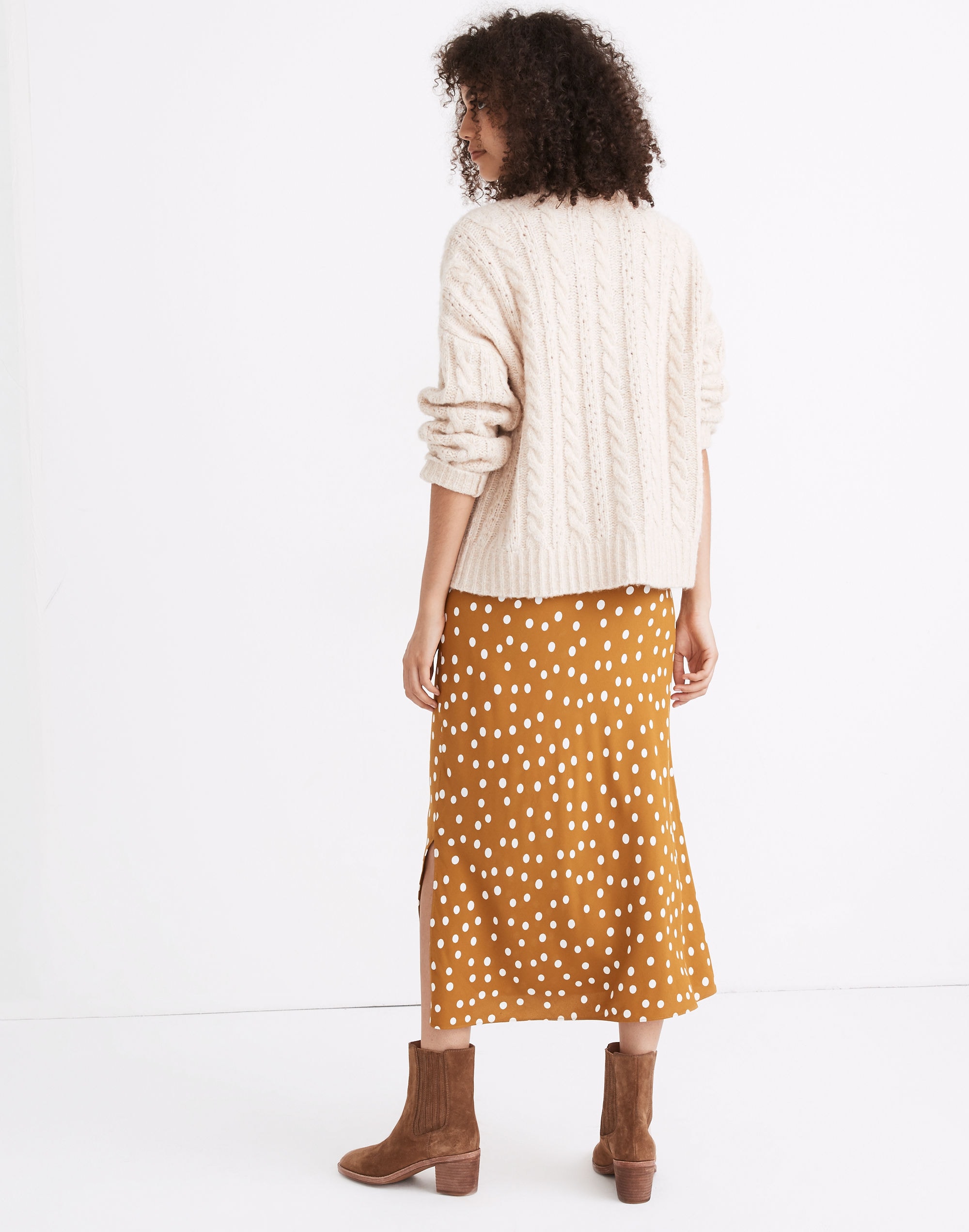 Drawstring Midi Slip Skirt in Big Dot