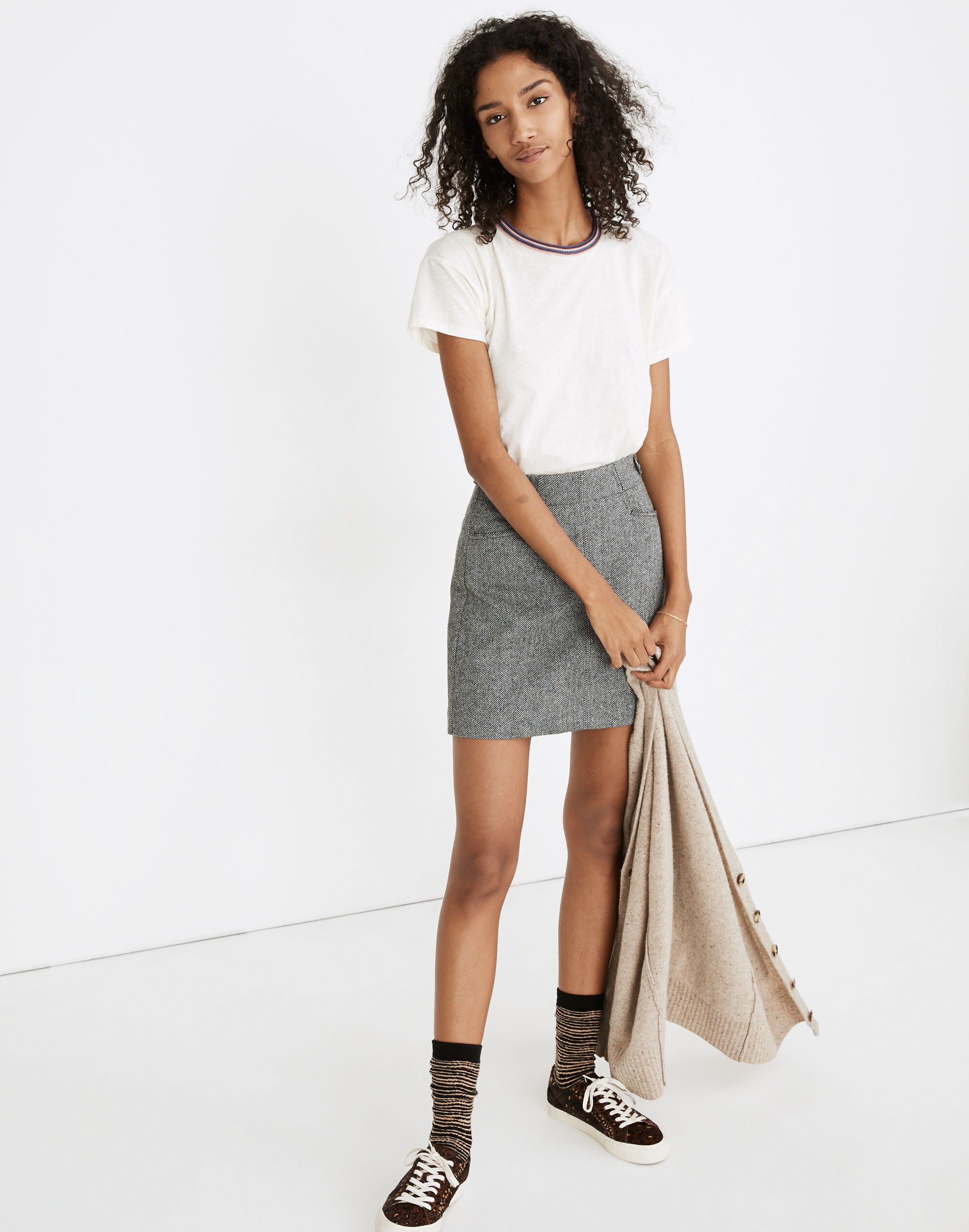 Herringbone Assembly A-Line Mini Skirt