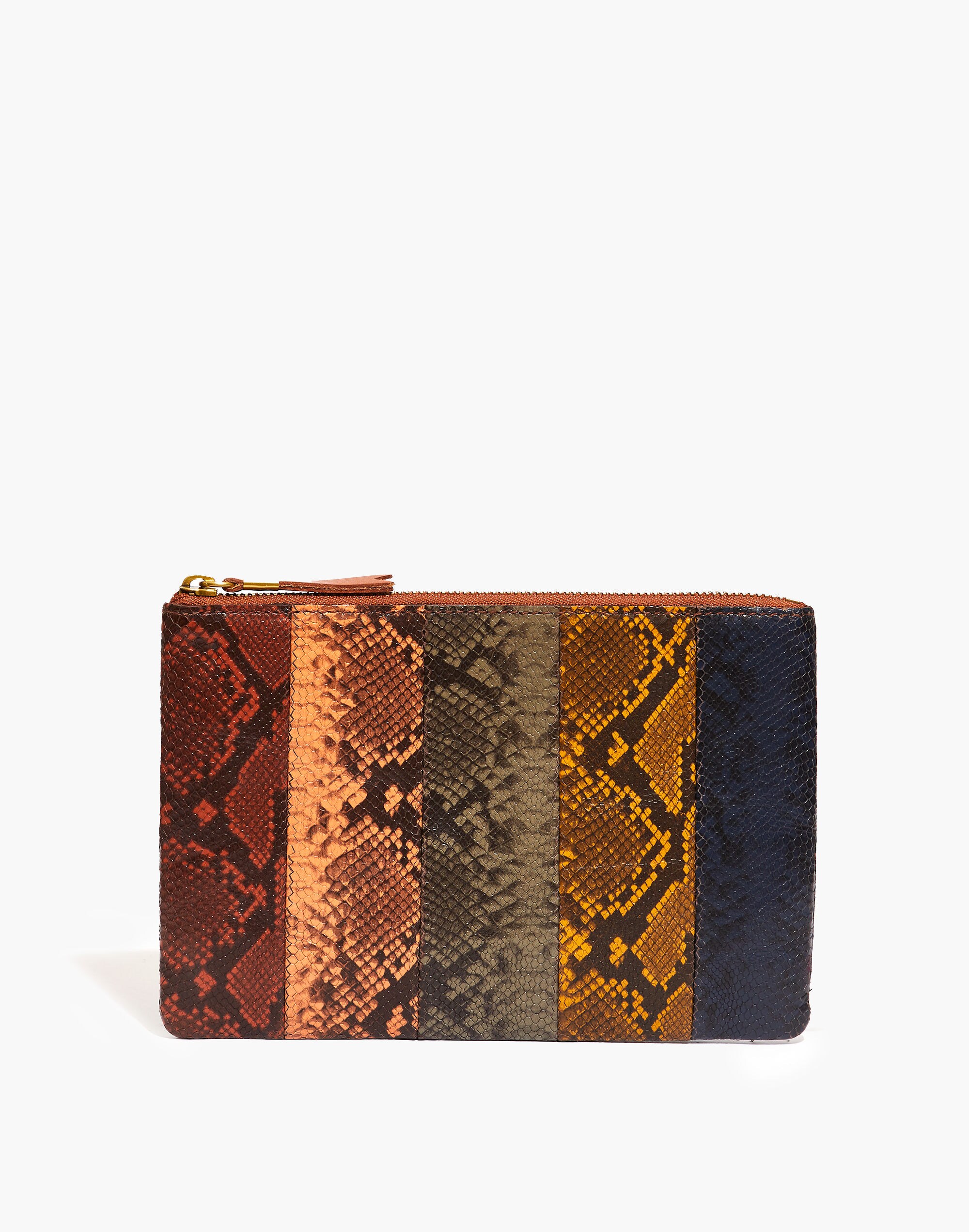 The Leather Pouch Clutch: Colorblock Snake Embossed Edition