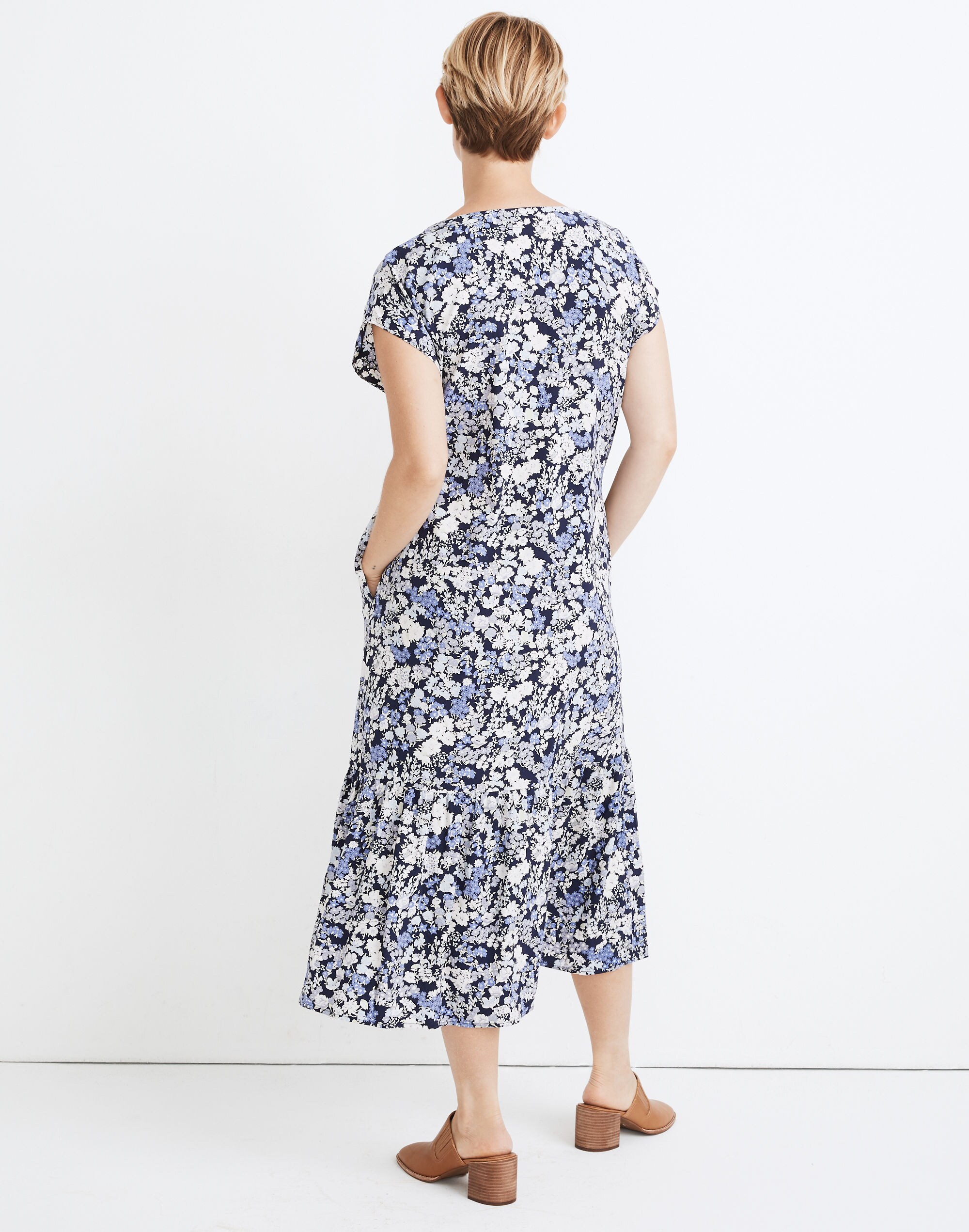 Button-Front Ruffle-Hem Midi Dress in Flower Garden