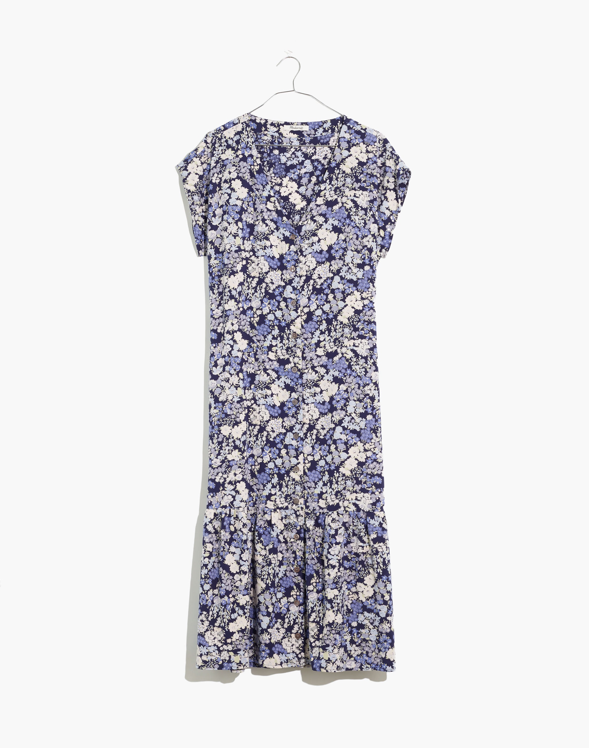 Button-Front Ruffle-Hem Midi Dress in Flower Garden