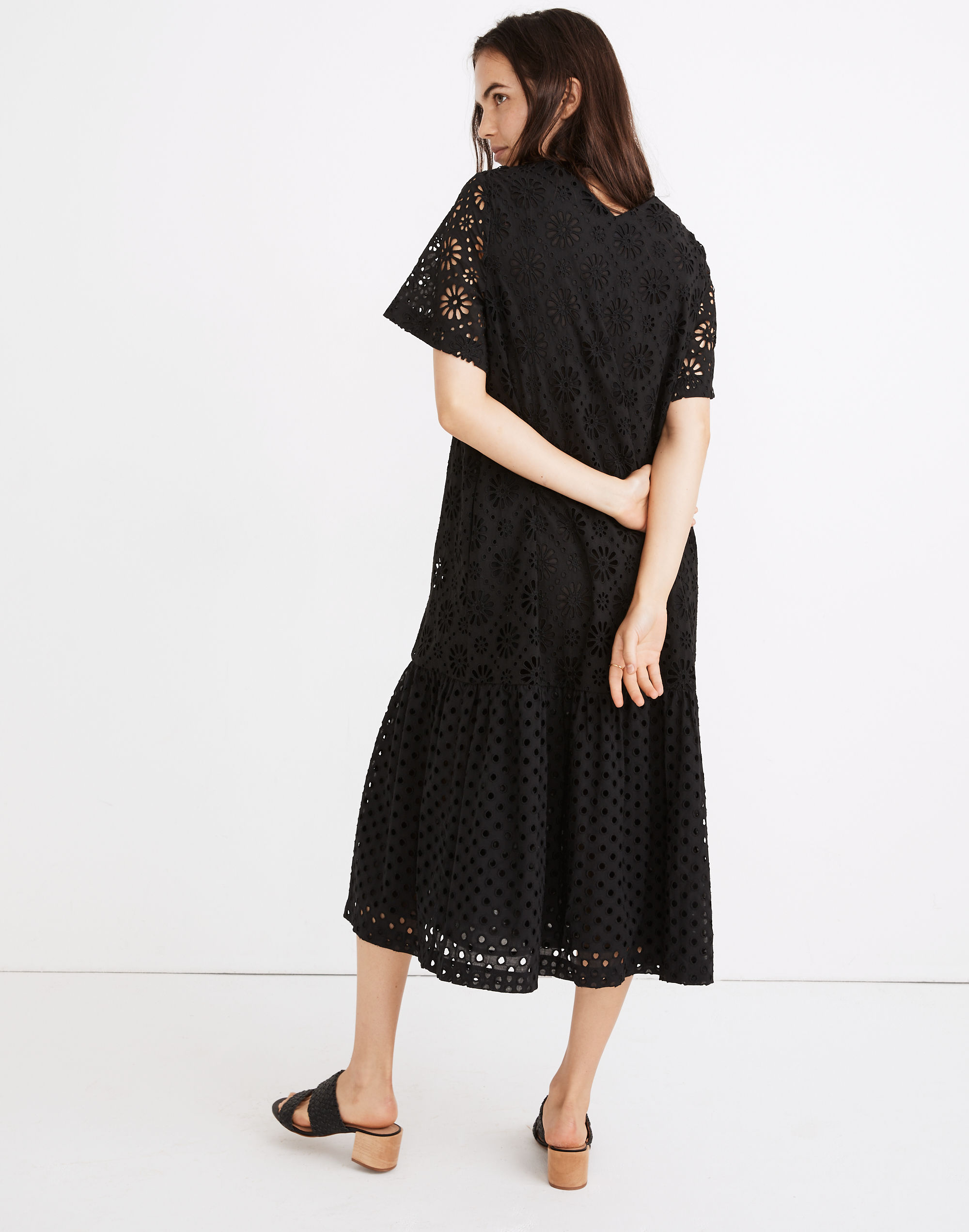 Petite Eyelet-Mix Midi Dress