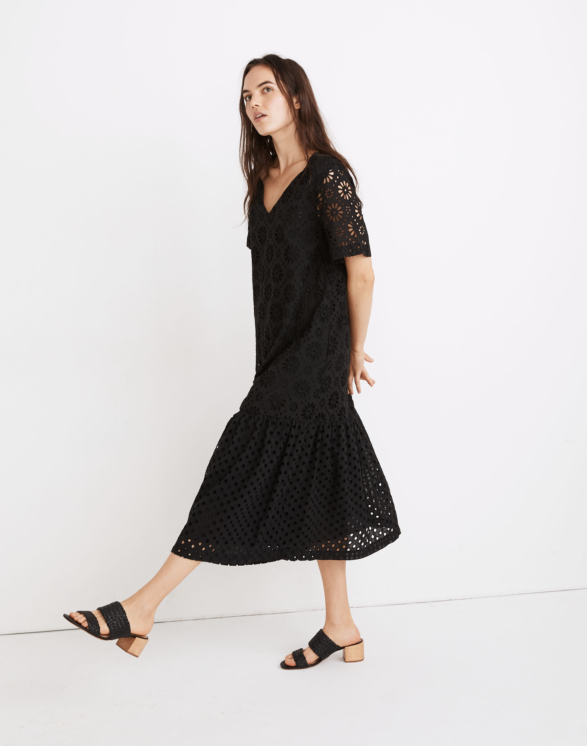 eyelet-mix midi dress