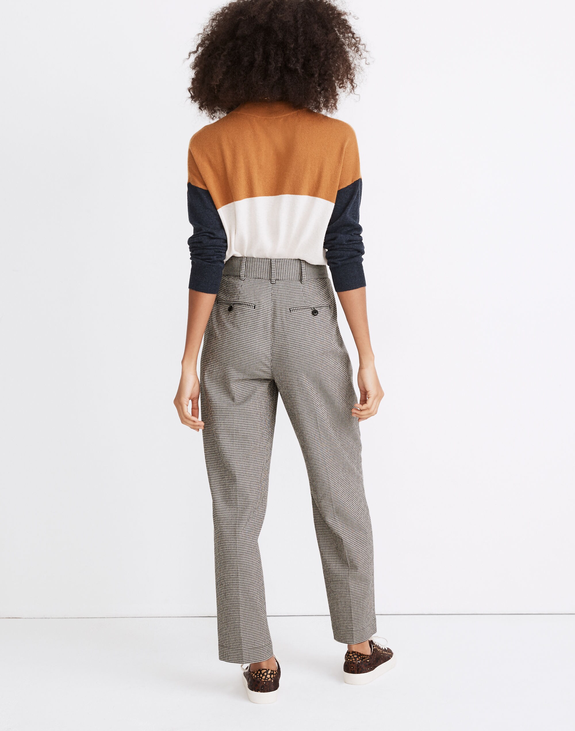 Pleated Taper Wide-Leg Pants in Mini Houndstooth