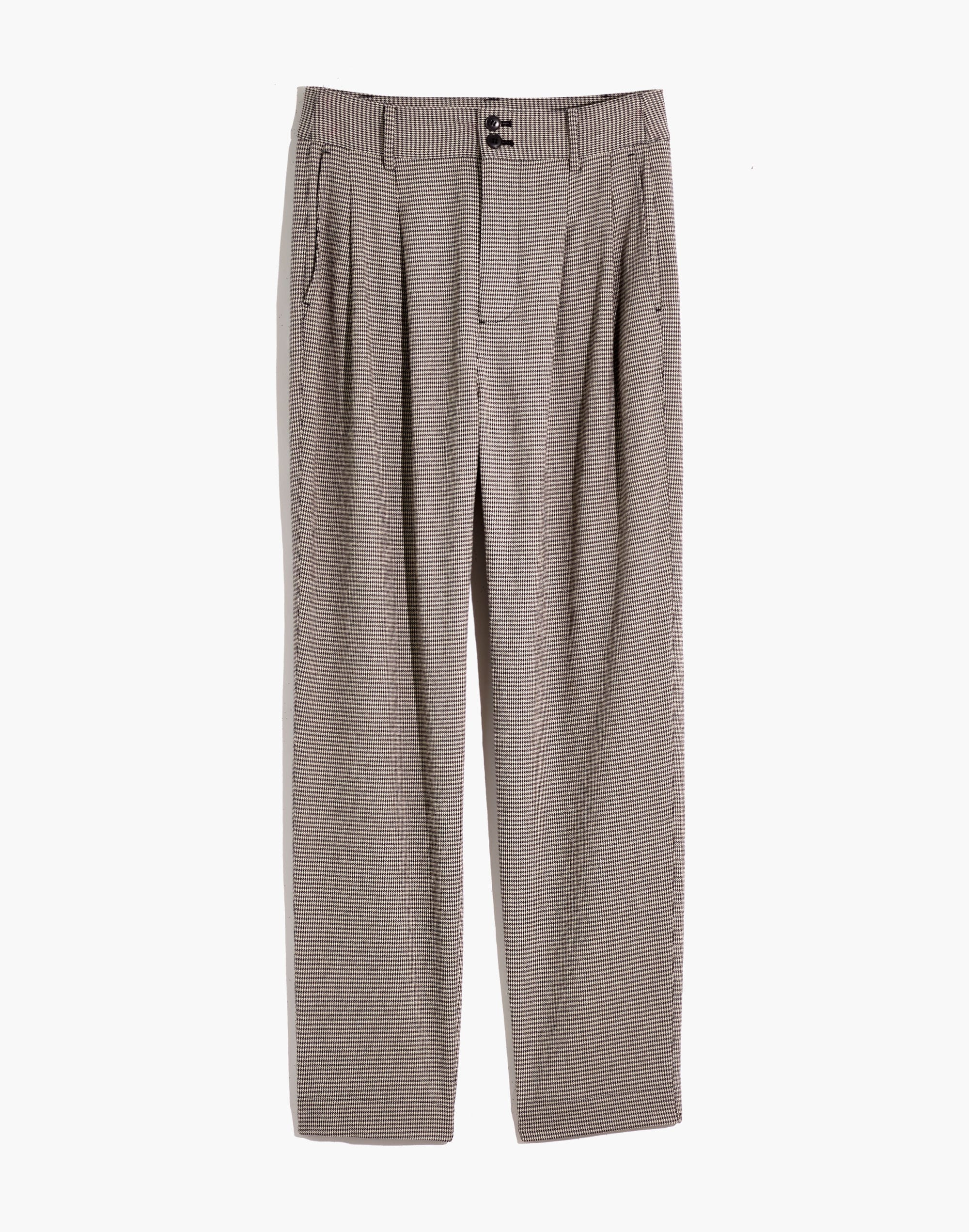 Pleated Taper Wide-Leg Pants in Mini Houndstooth