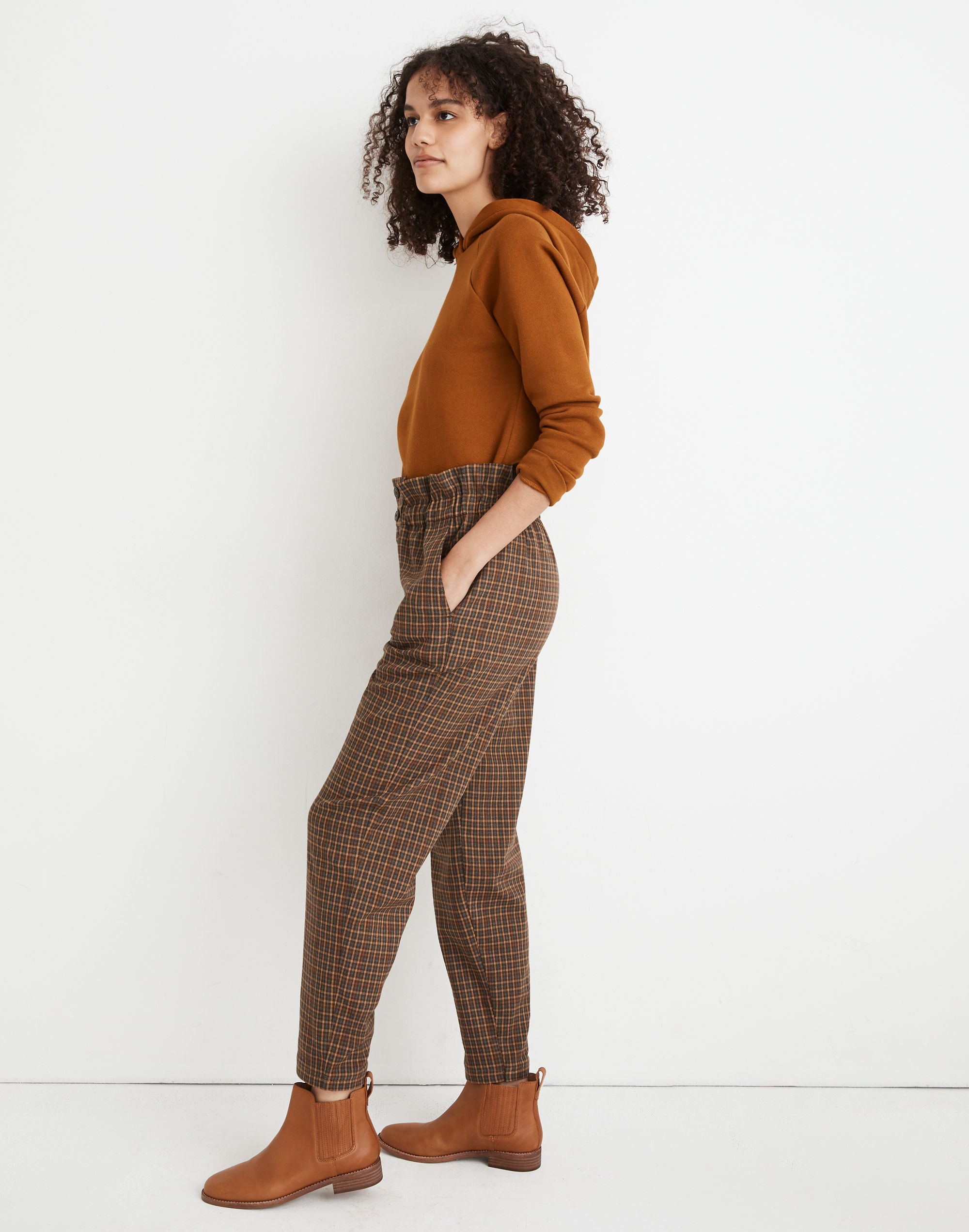 Plaid Paperbag Tapered Pants