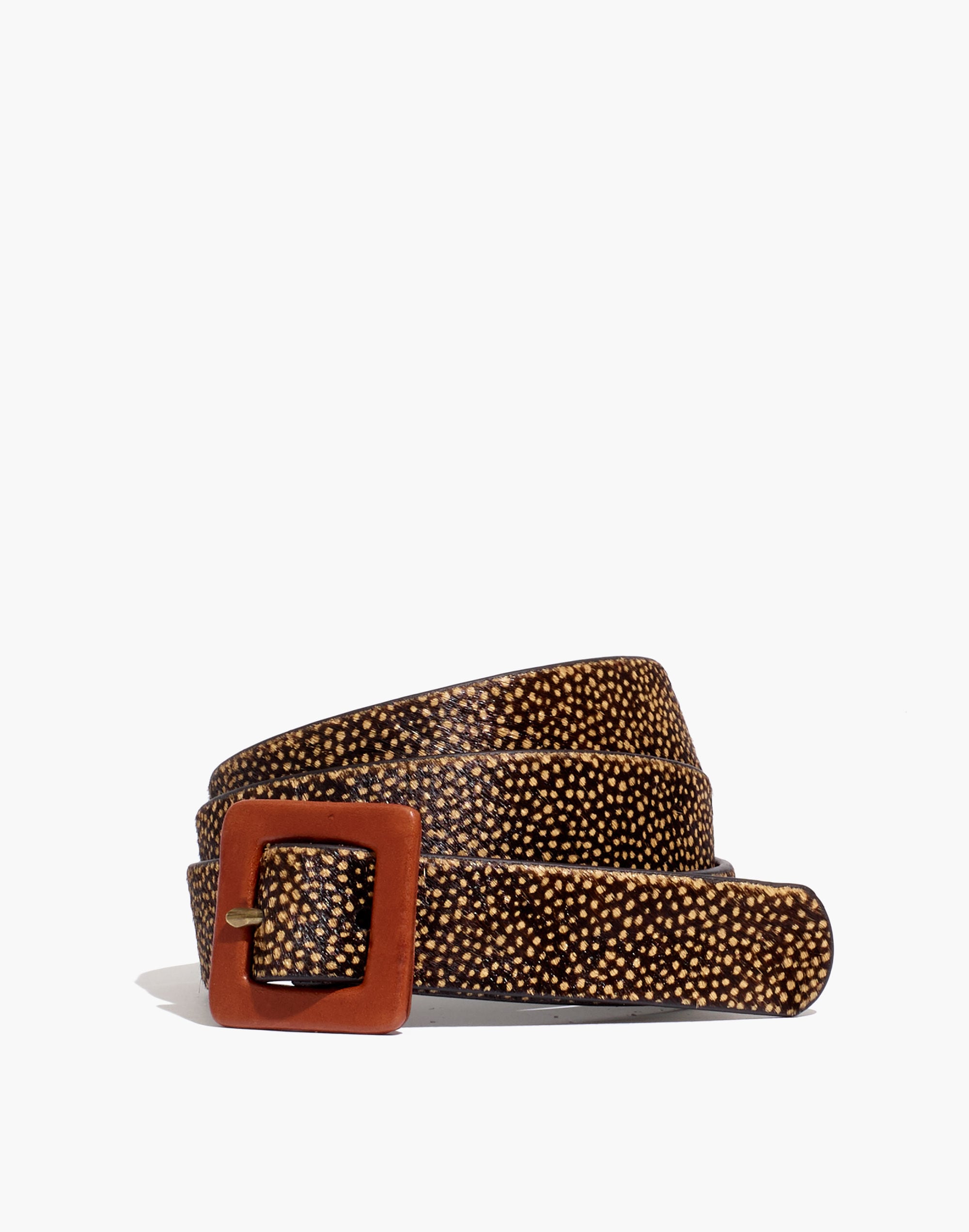 square buckle belt in spotted calf hair