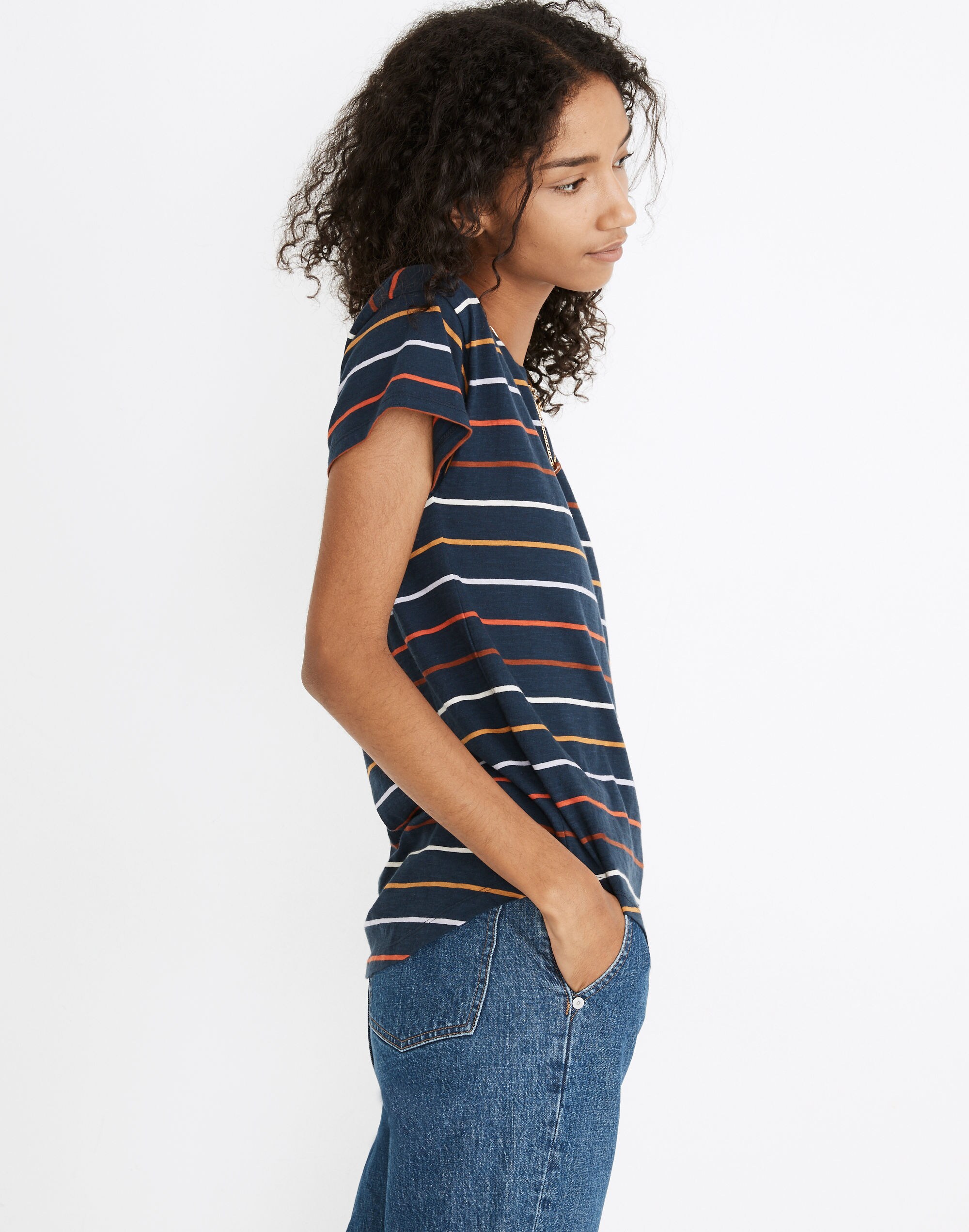 Whisper Cotton Rib-Crewneck Tee in Tilden Stripe