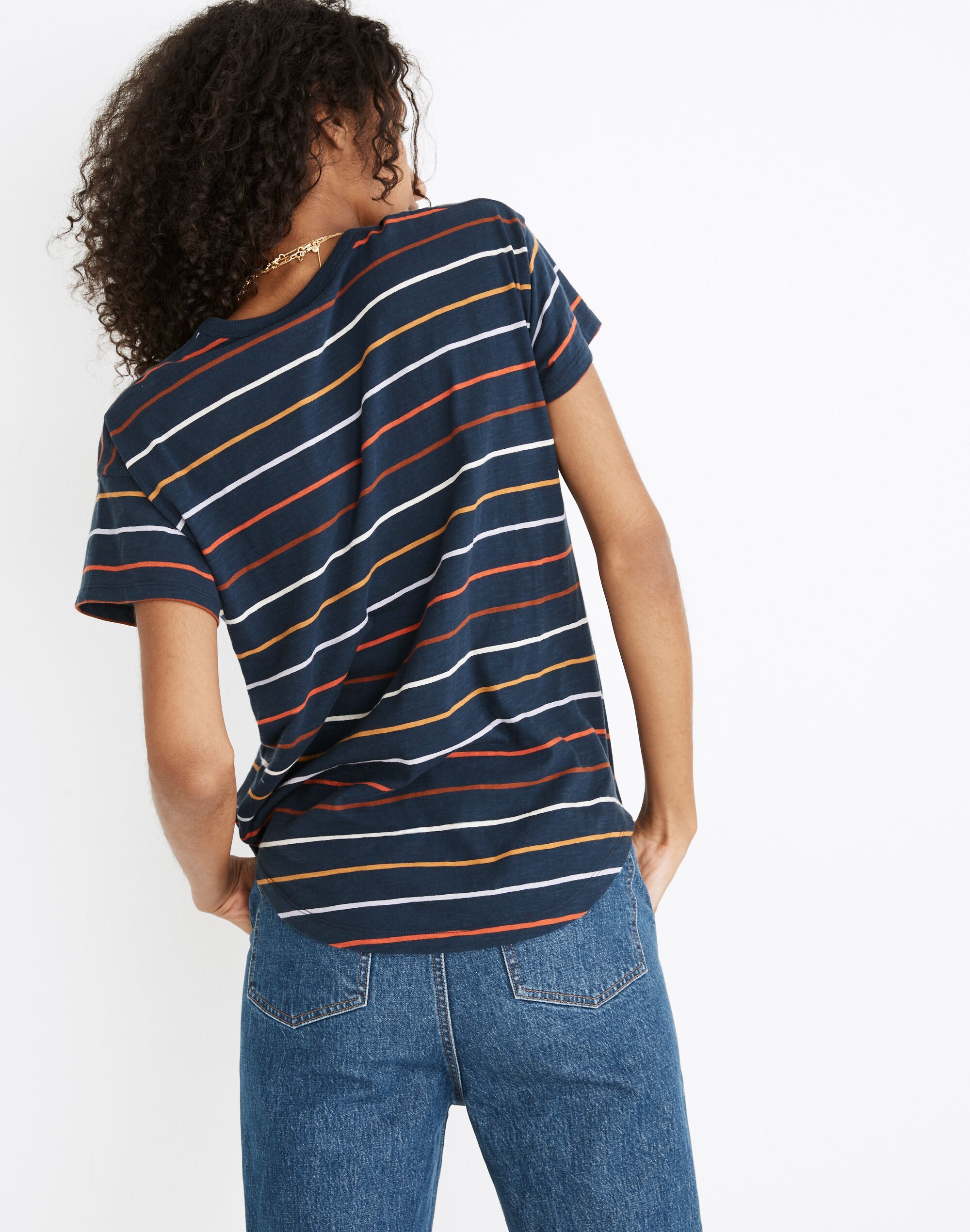 Whisper Cotton Rib-Crewneck Tee in Tilden Stripe