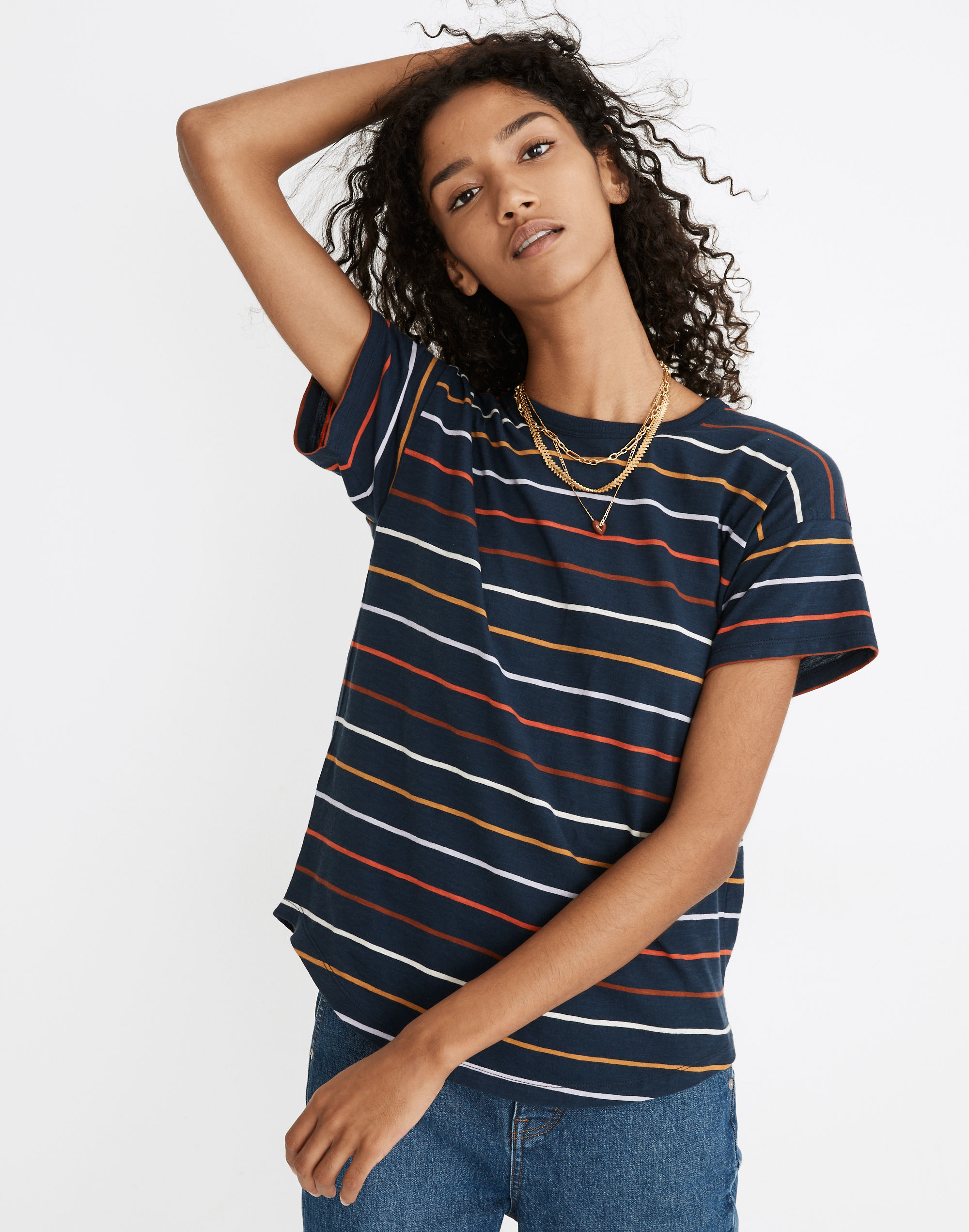 Whisper Cotton Rib-Crewneck Tee in Tilden Stripe