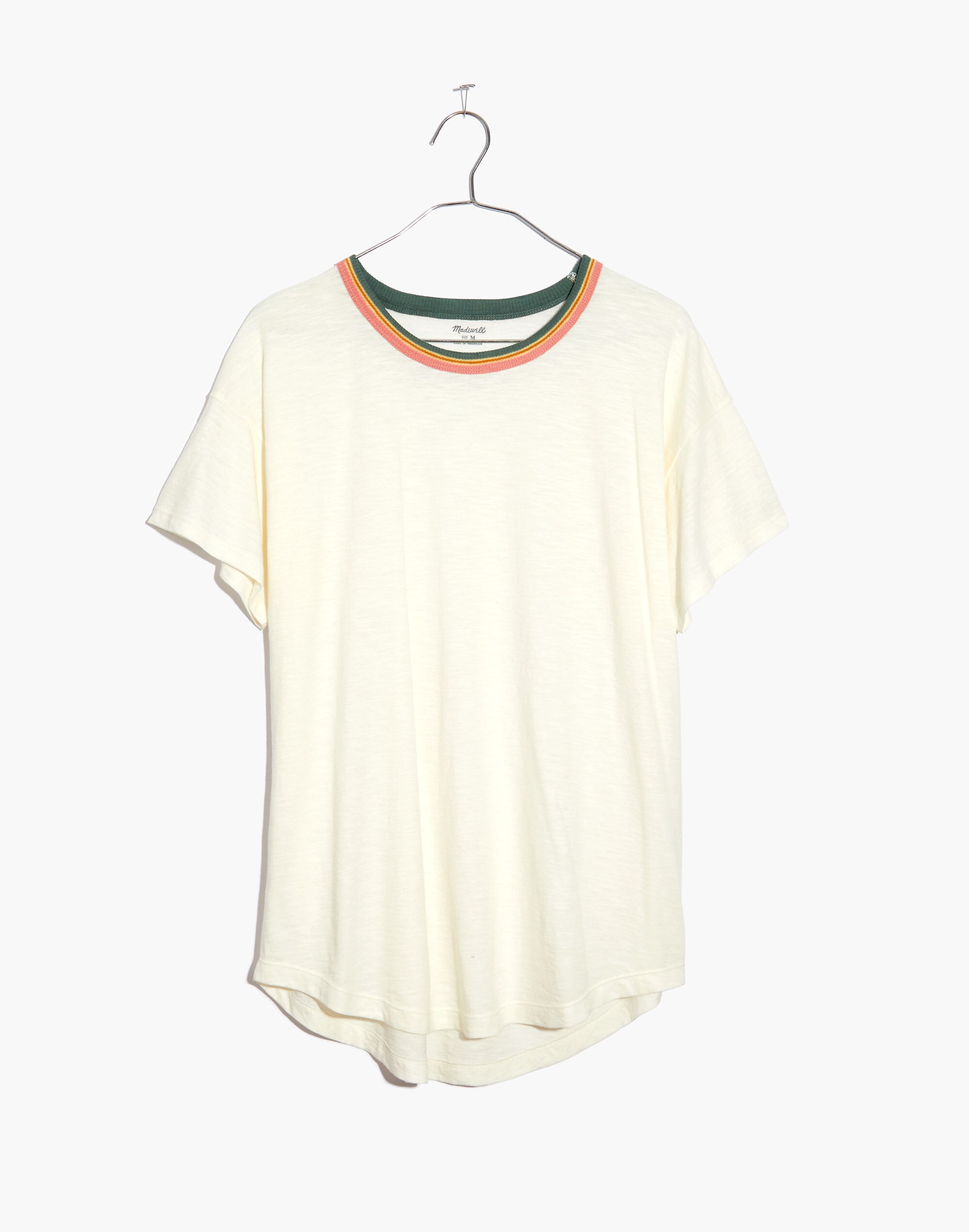 Whisper Cotton Striped Rib-Crewneck Ringer Tee