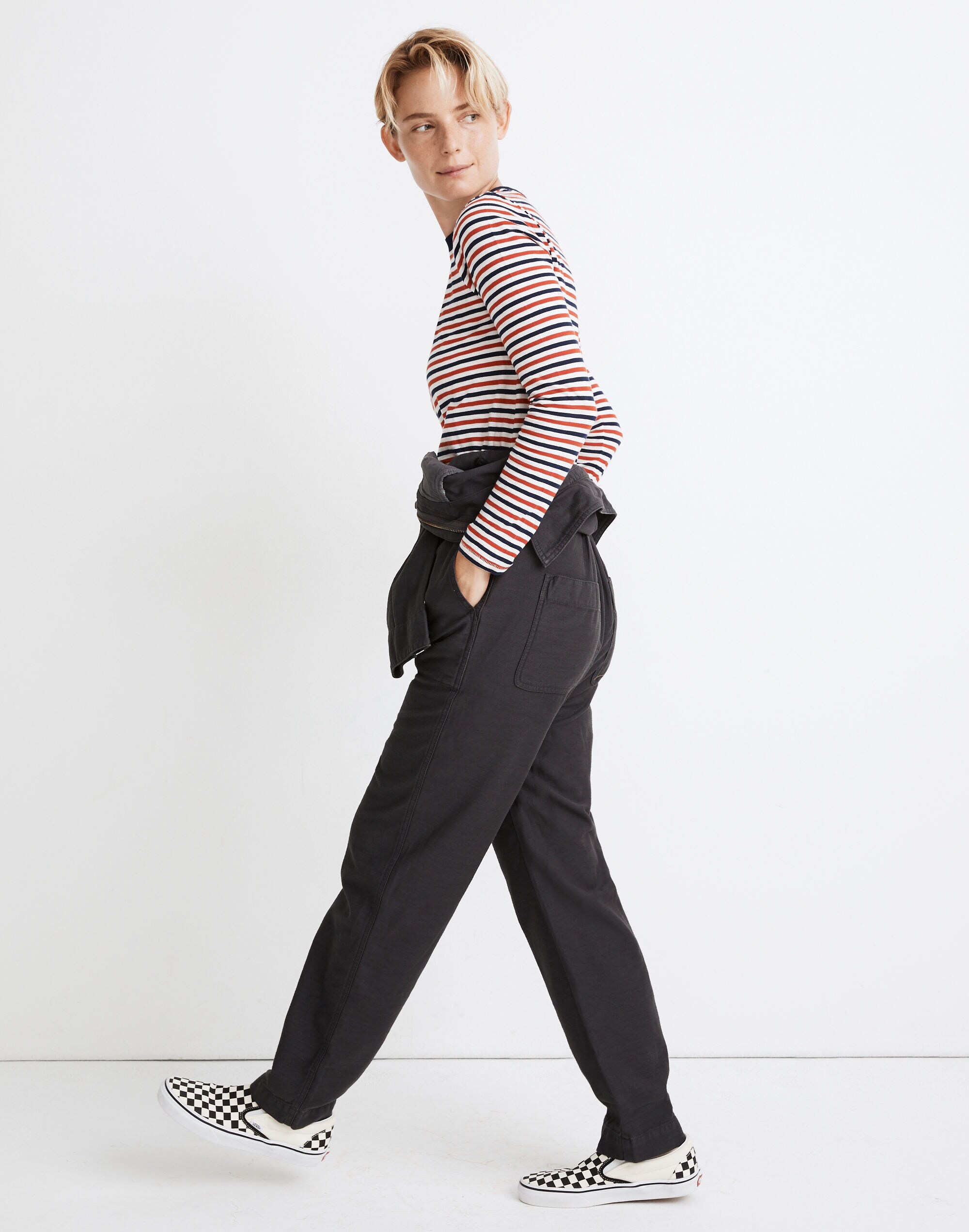 Whisper Cotton Rib-Crewneck Long-Sleeve Tee in Leesville Stripe