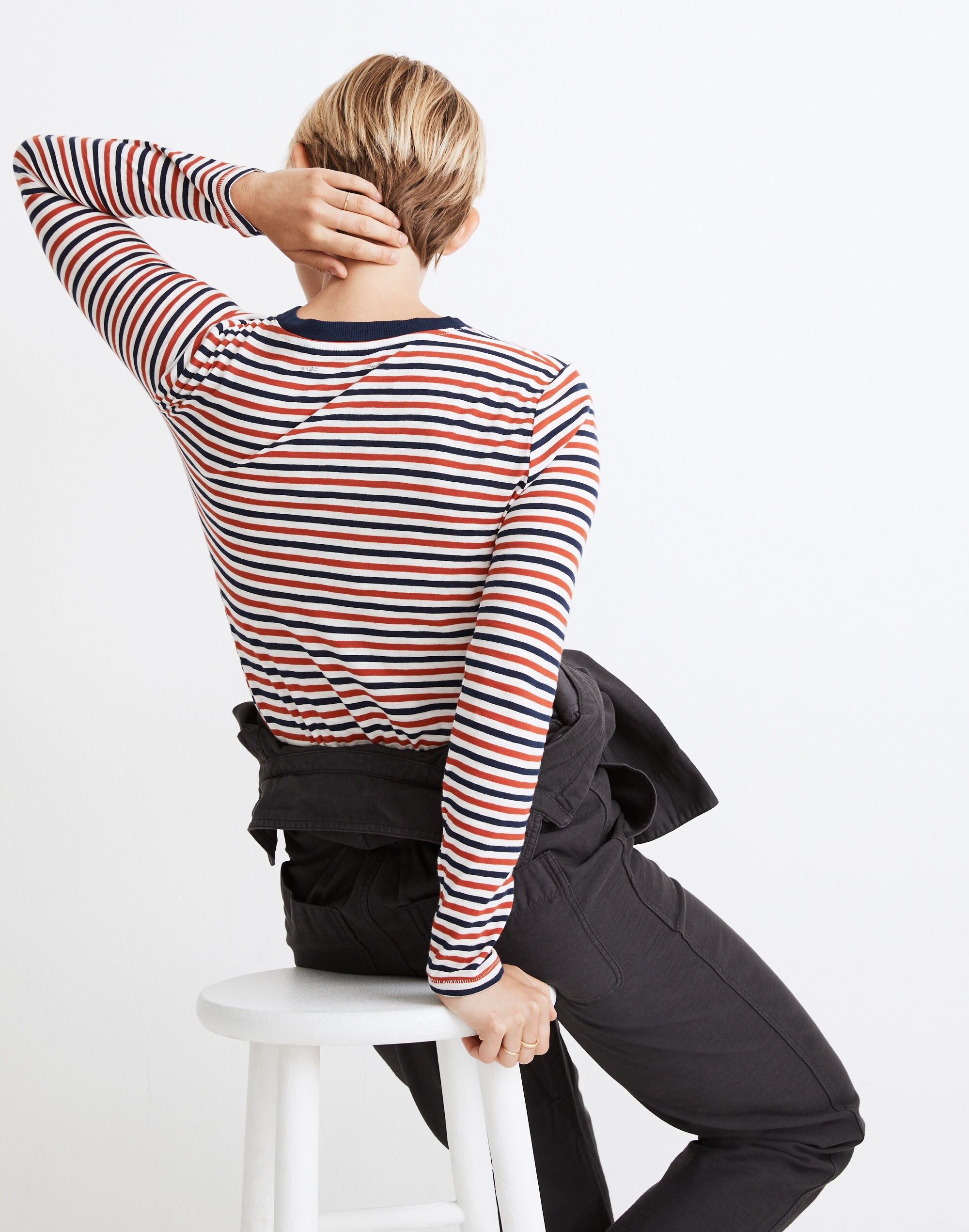 Whisper Cotton Rib-Crewneck Long-Sleeve Tee in Leesville Stripe
