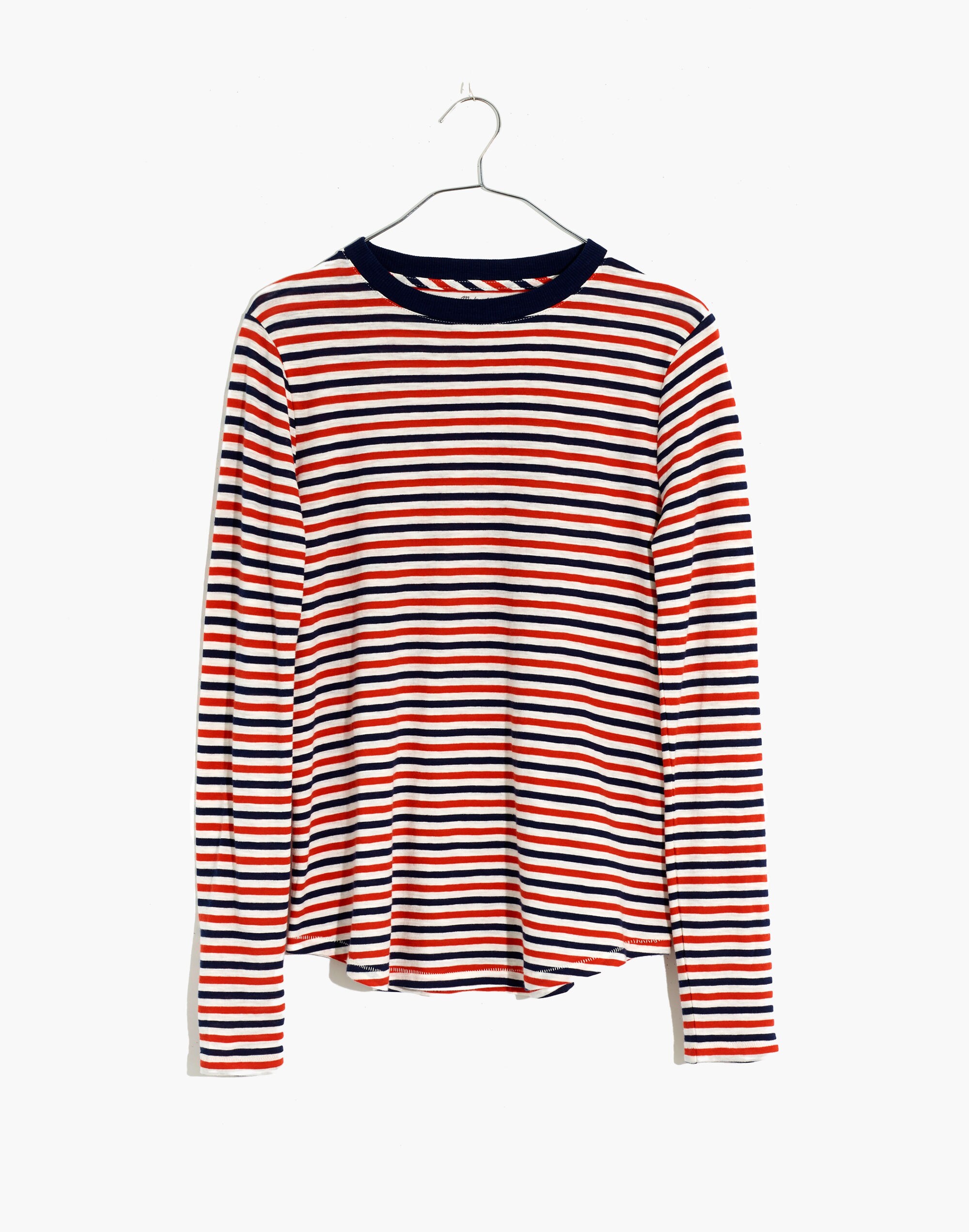 Whisper Cotton Rib-Crewneck Long-Sleeve Tee in Leesville Stripe