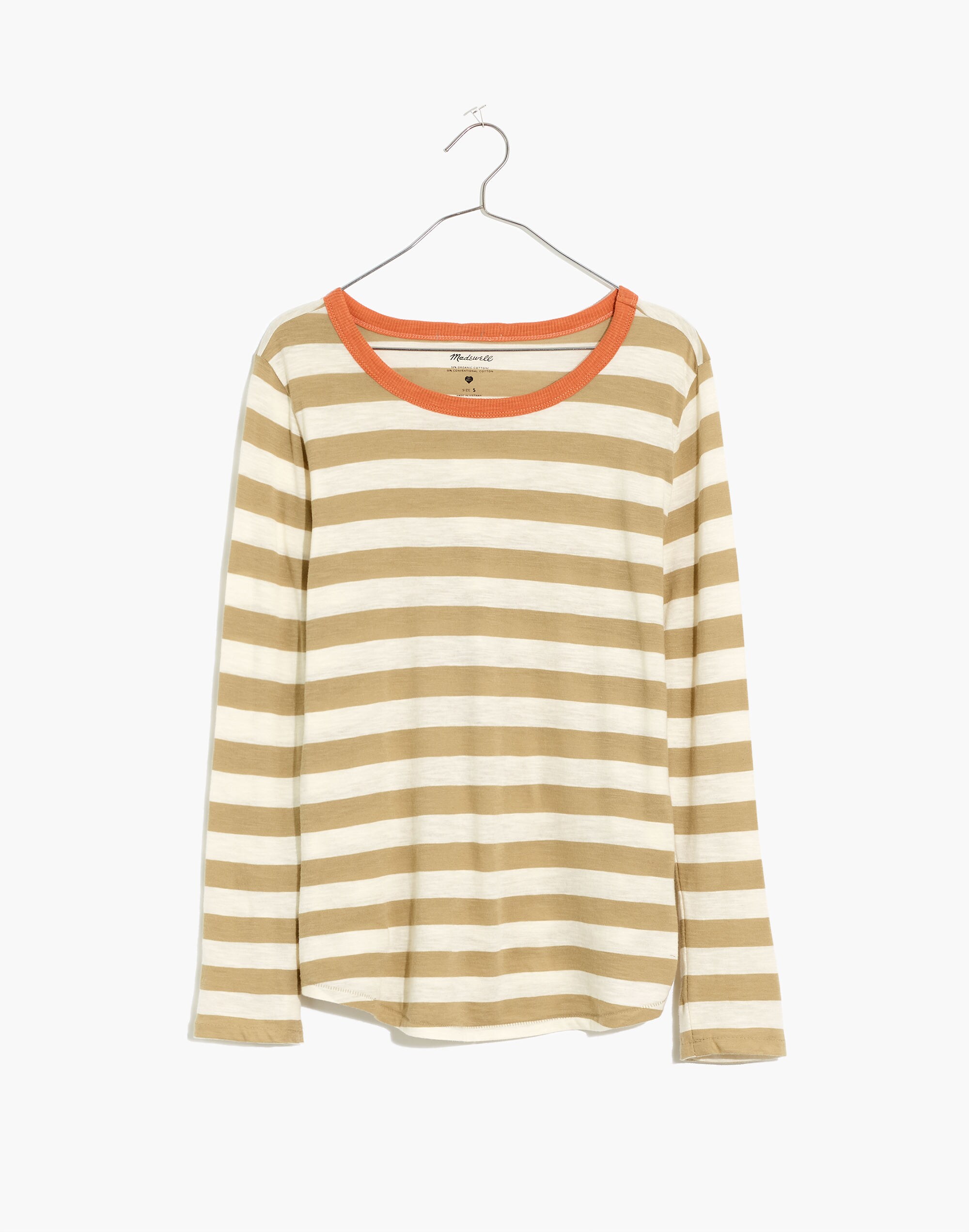 Whisper Cotton Rib-Crewneck Long-Sleeve Tee in Canarsie Stripe