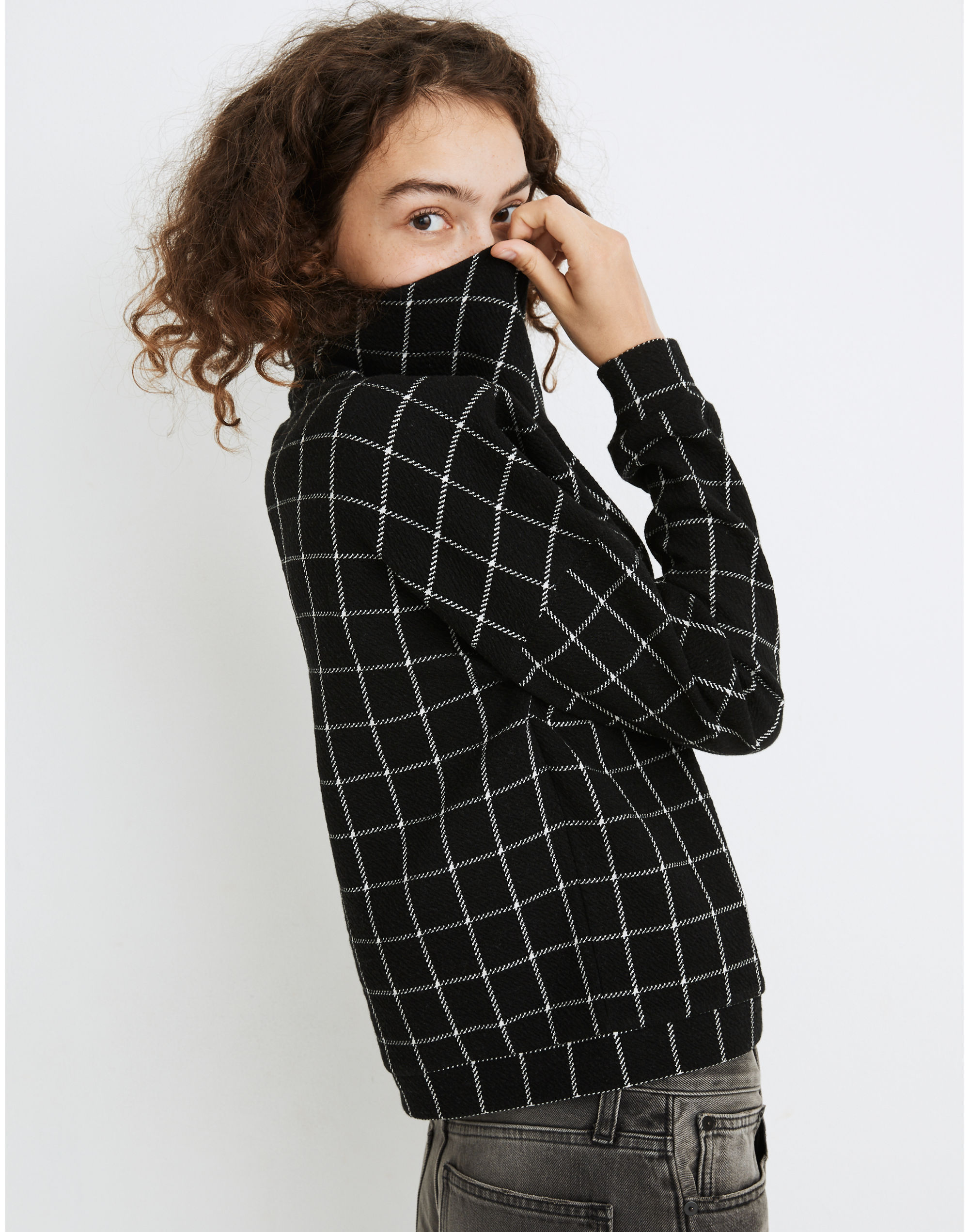 Textured Turtleneck Top in Windowpane