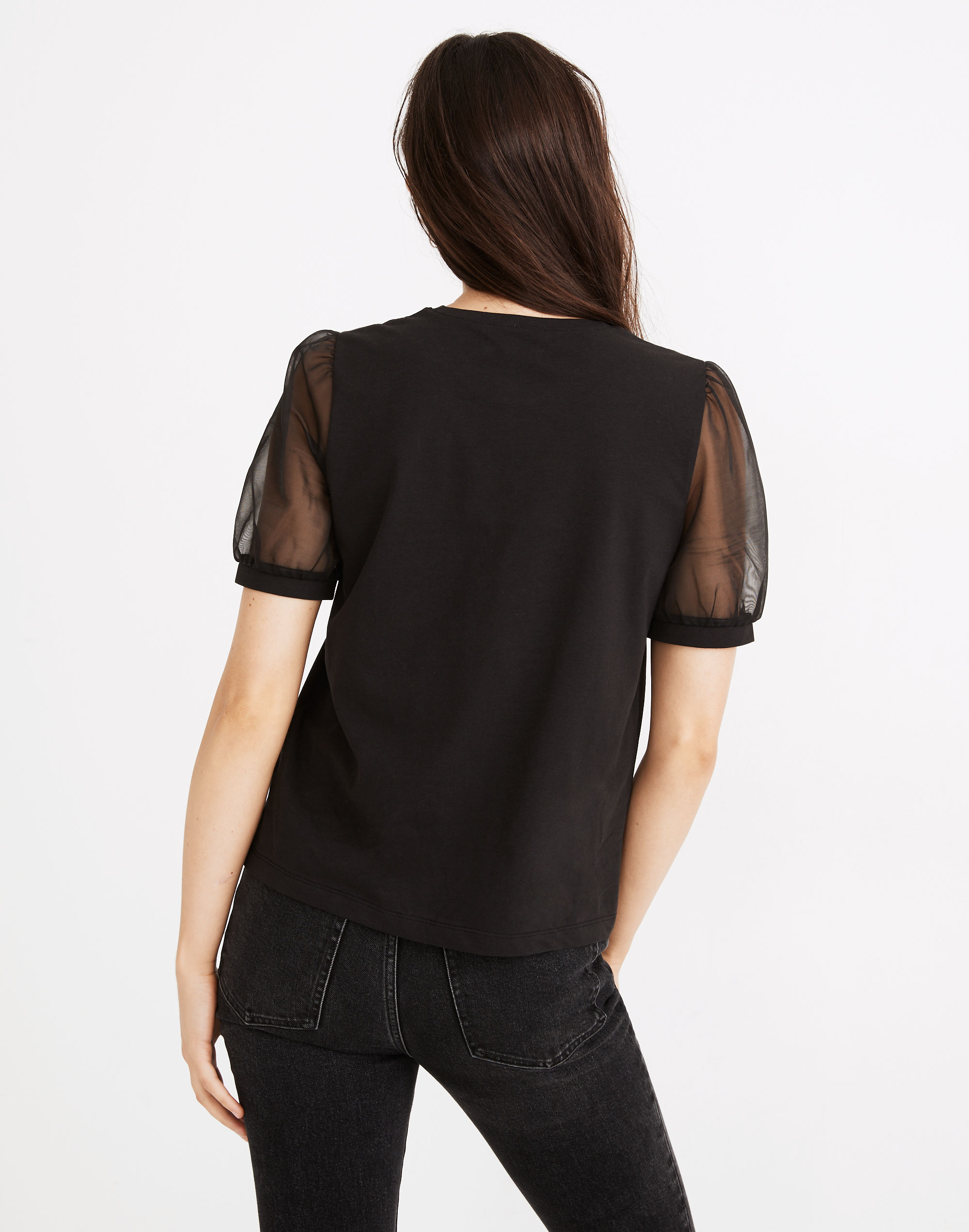 Sheer-Sleeve Knit Top