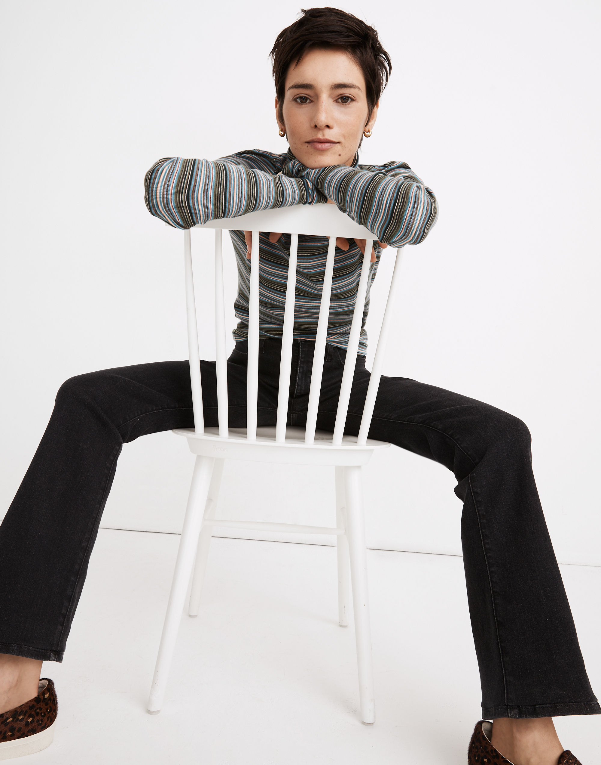 Ribbed Turtleneck Top in Banbury Stripe