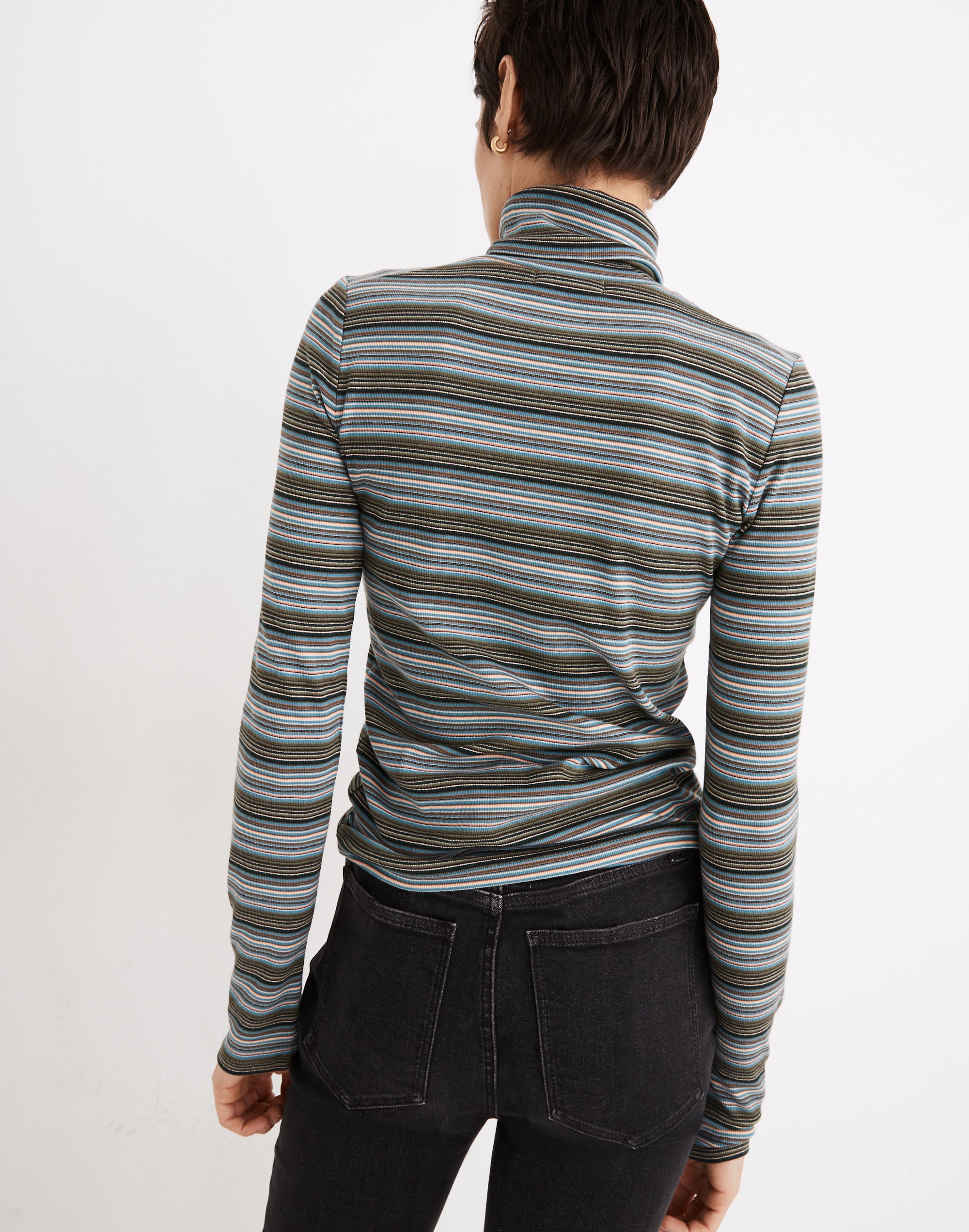 Ribbed Turtleneck Top in Banbury Stripe