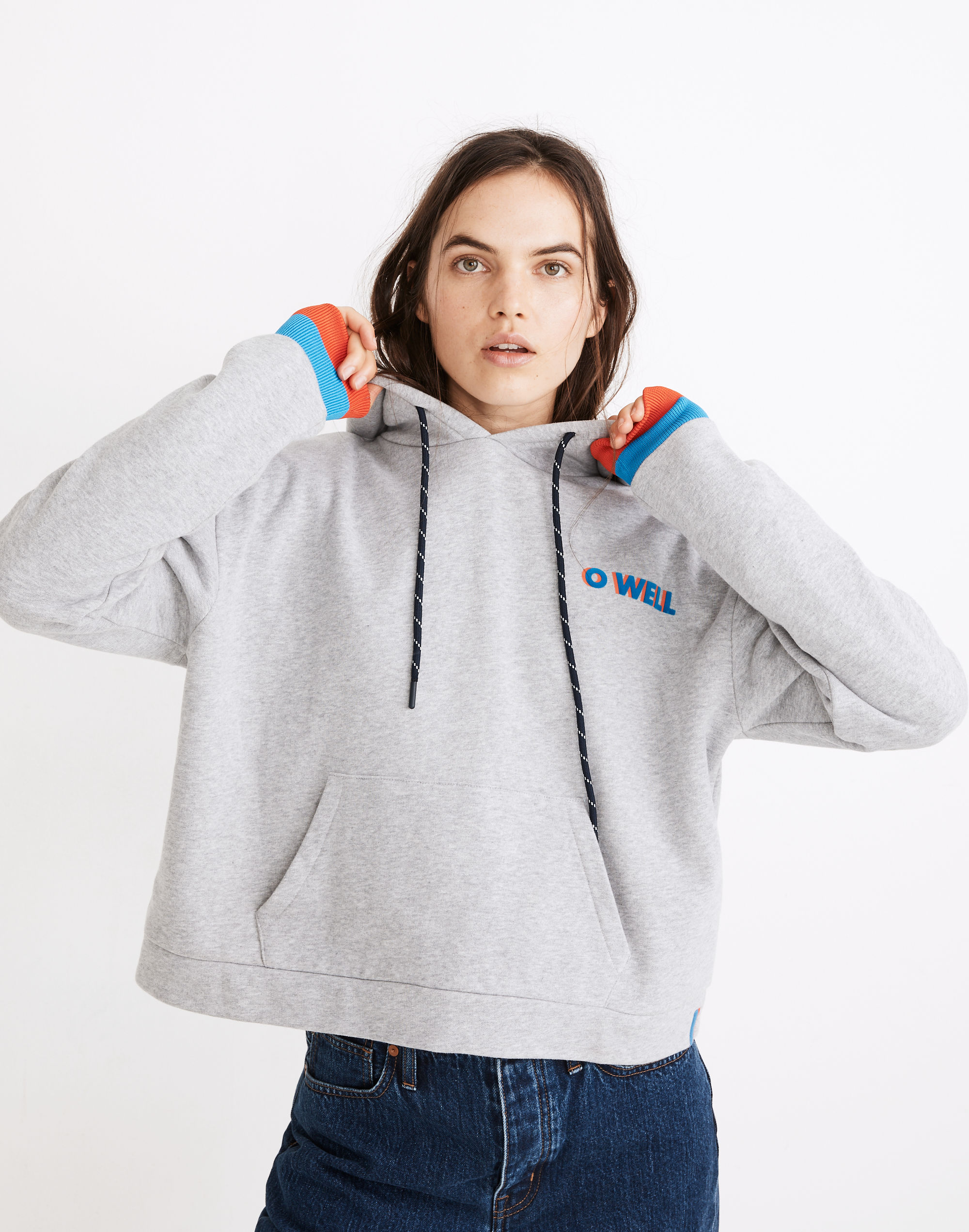 madewell x kule o well graphic cropped hoodie sweatshirt