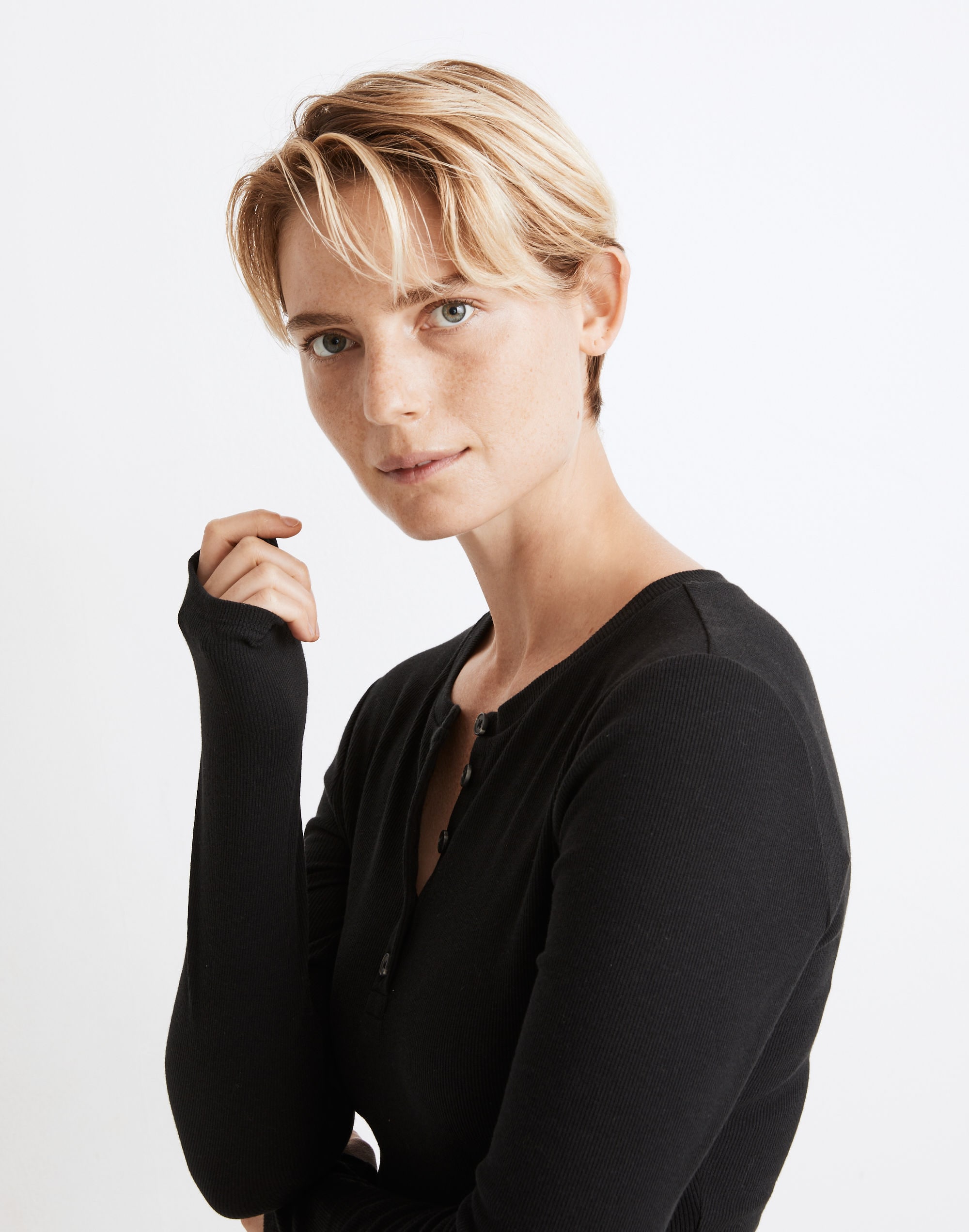 Henley Long-Sleeve Thong Bodysuit