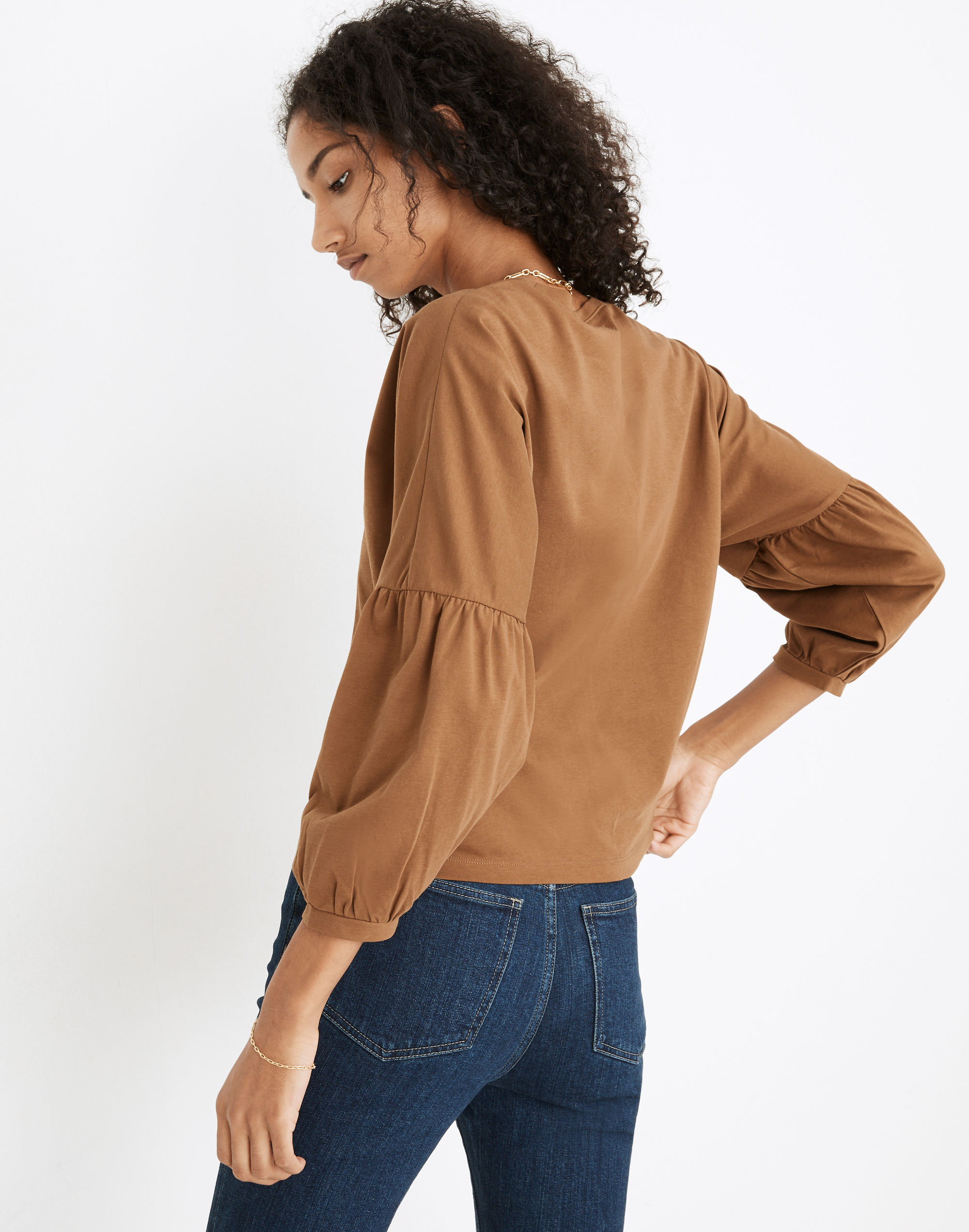 Crepe Drop-Shoulder Bubble-Sleeve Tee