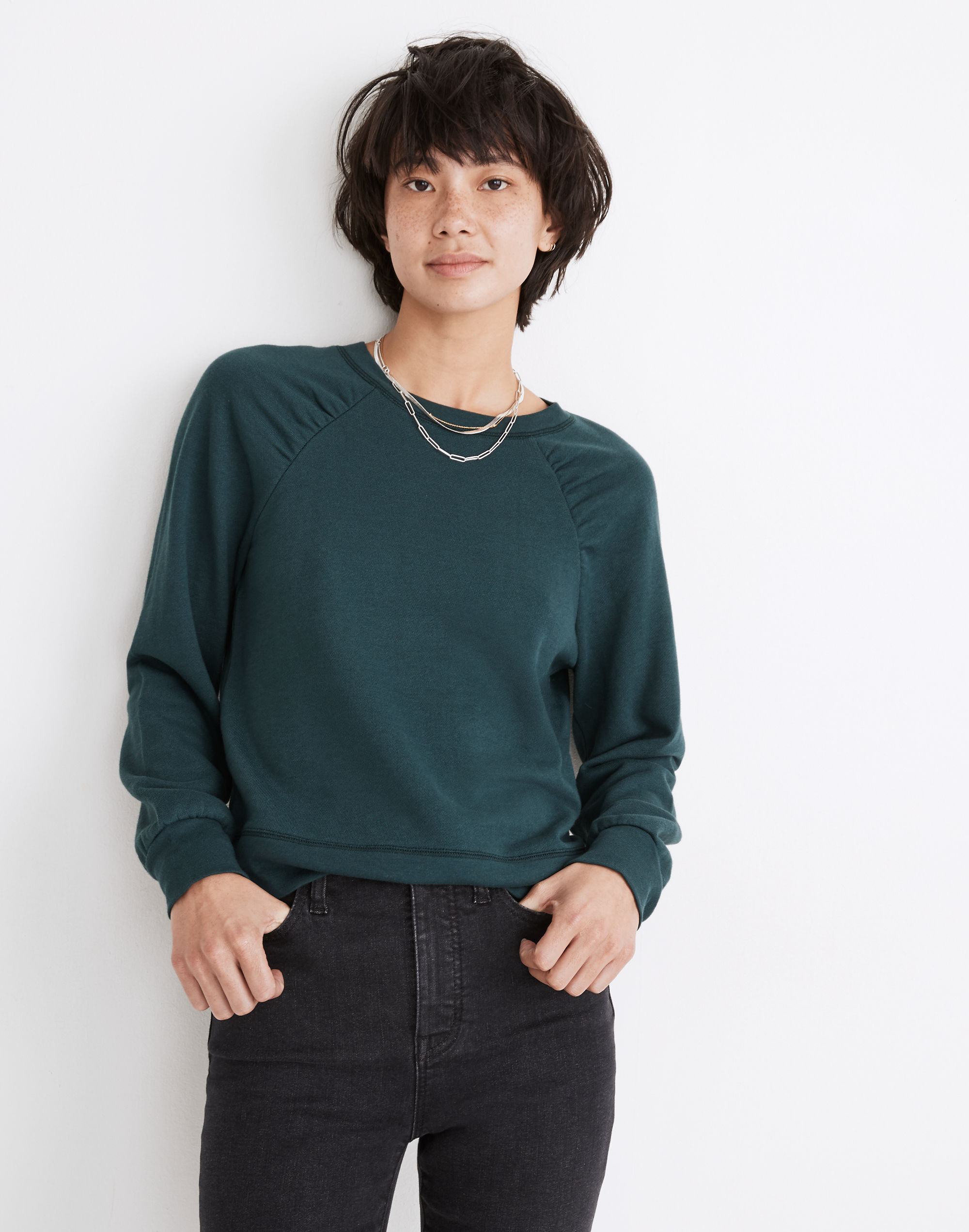 Gathered Puff-Sleeve Sweatshirt