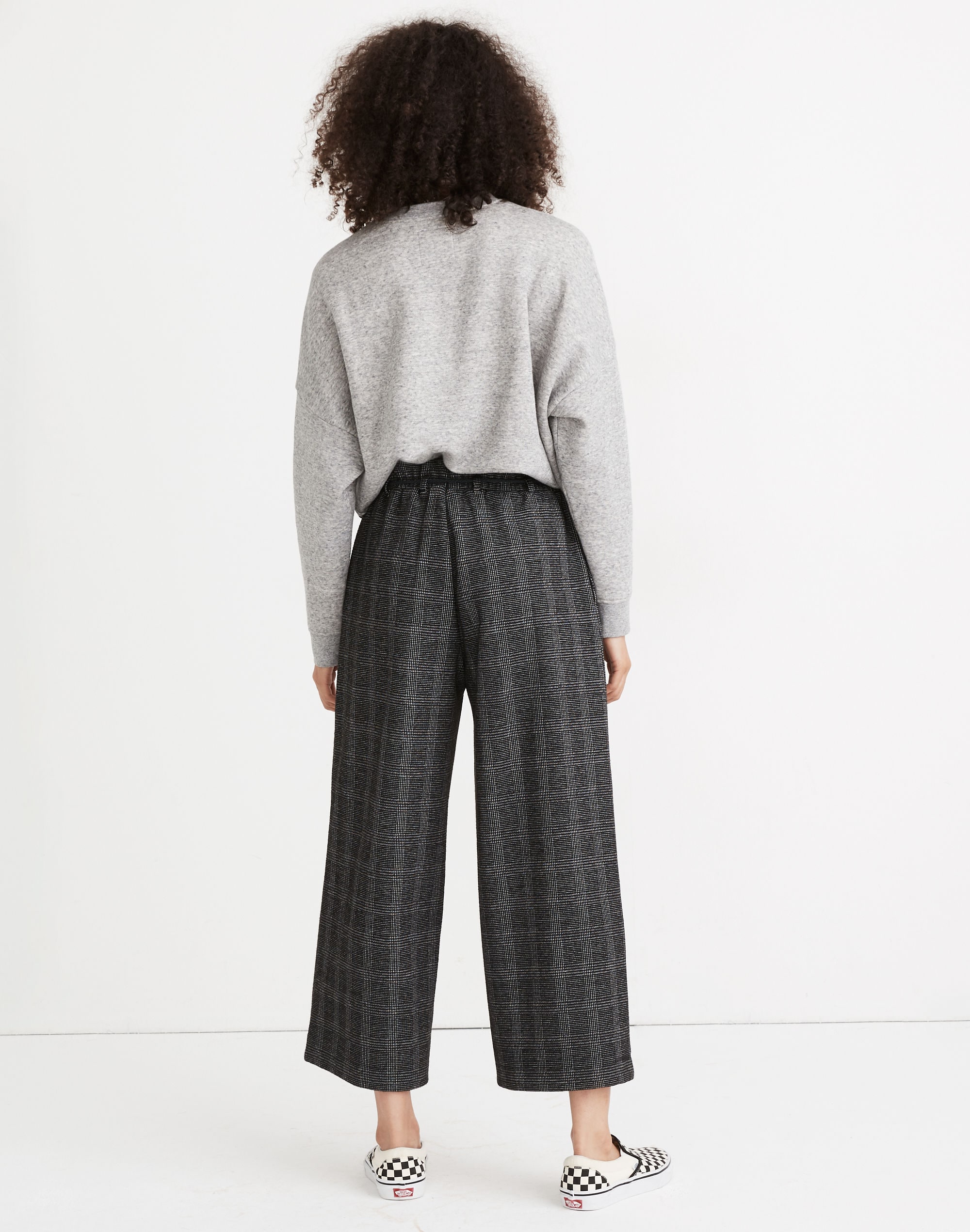 Glen Plaid Knit Wide-Leg Crop Pants