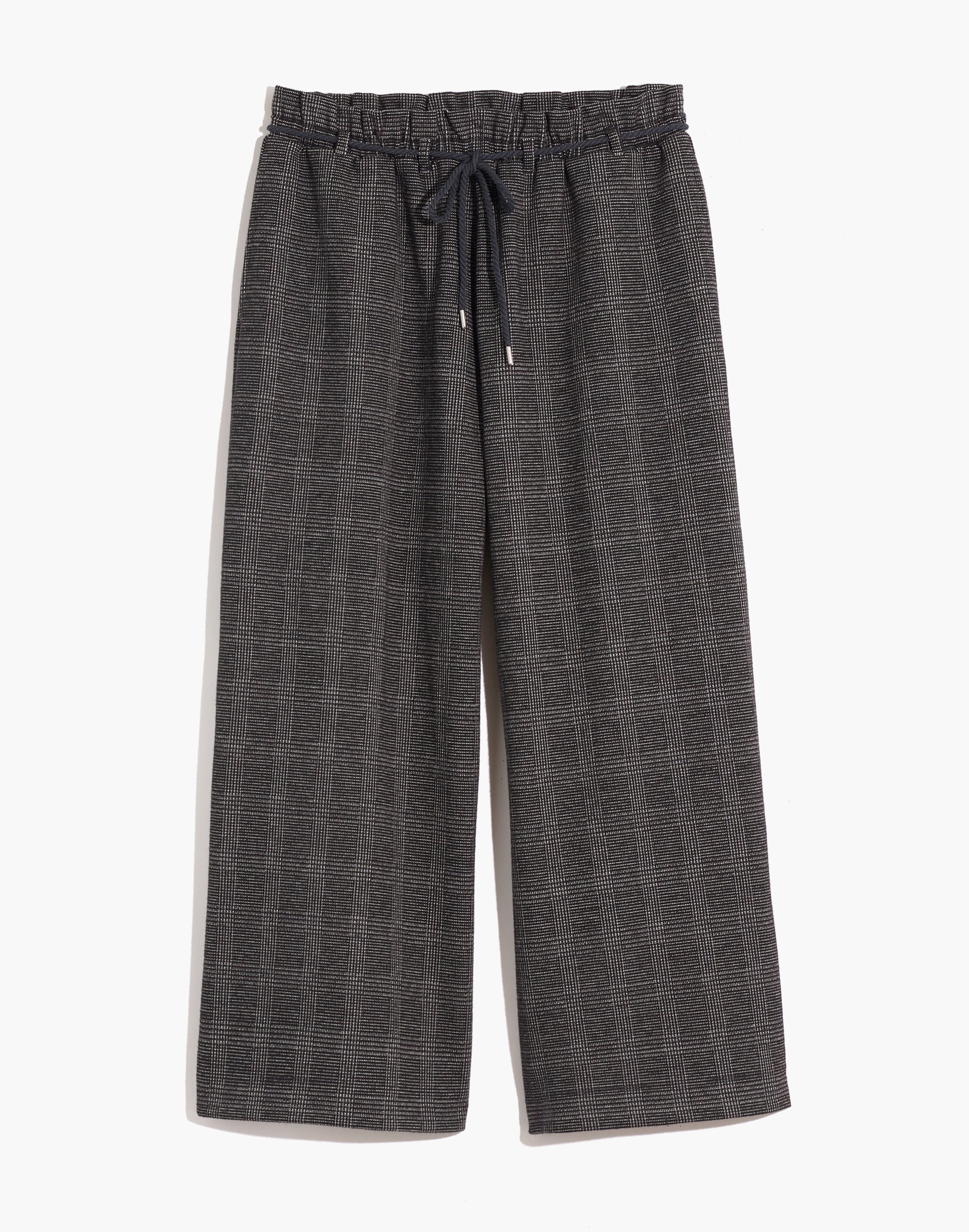 Glen Plaid Knit Wide-Leg Crop Pants