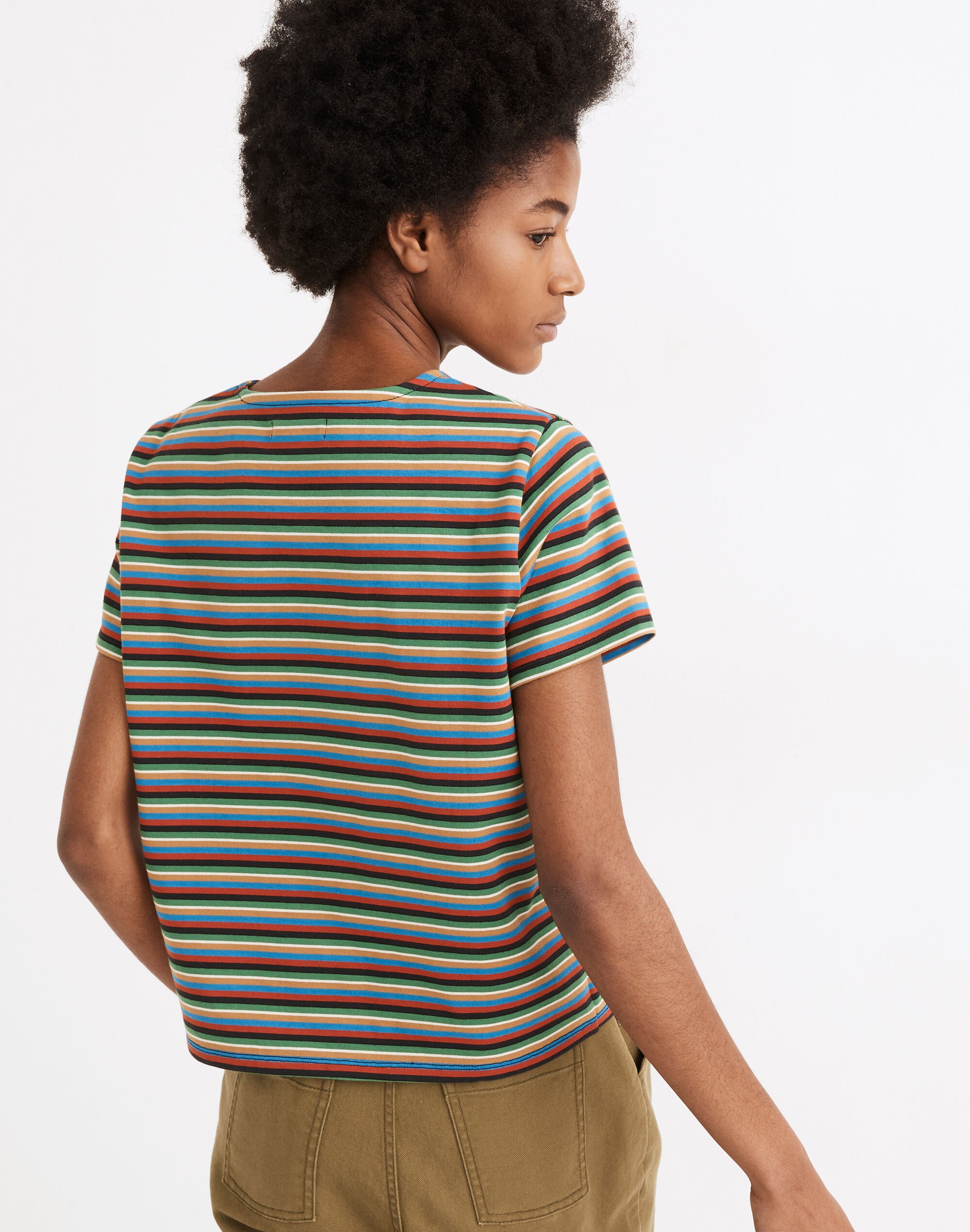 Luxe Boxy-Crop Tee in Mathis Stripe