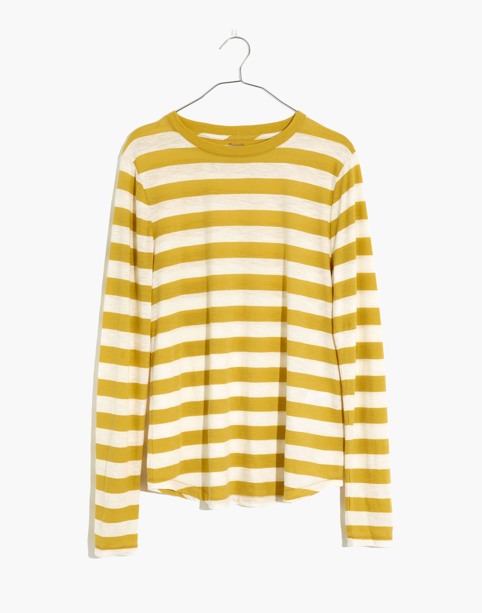 Whisper Cotton Rib-Crewneck Long-Sleeve Ringer Tee in Canarsie Stripe
