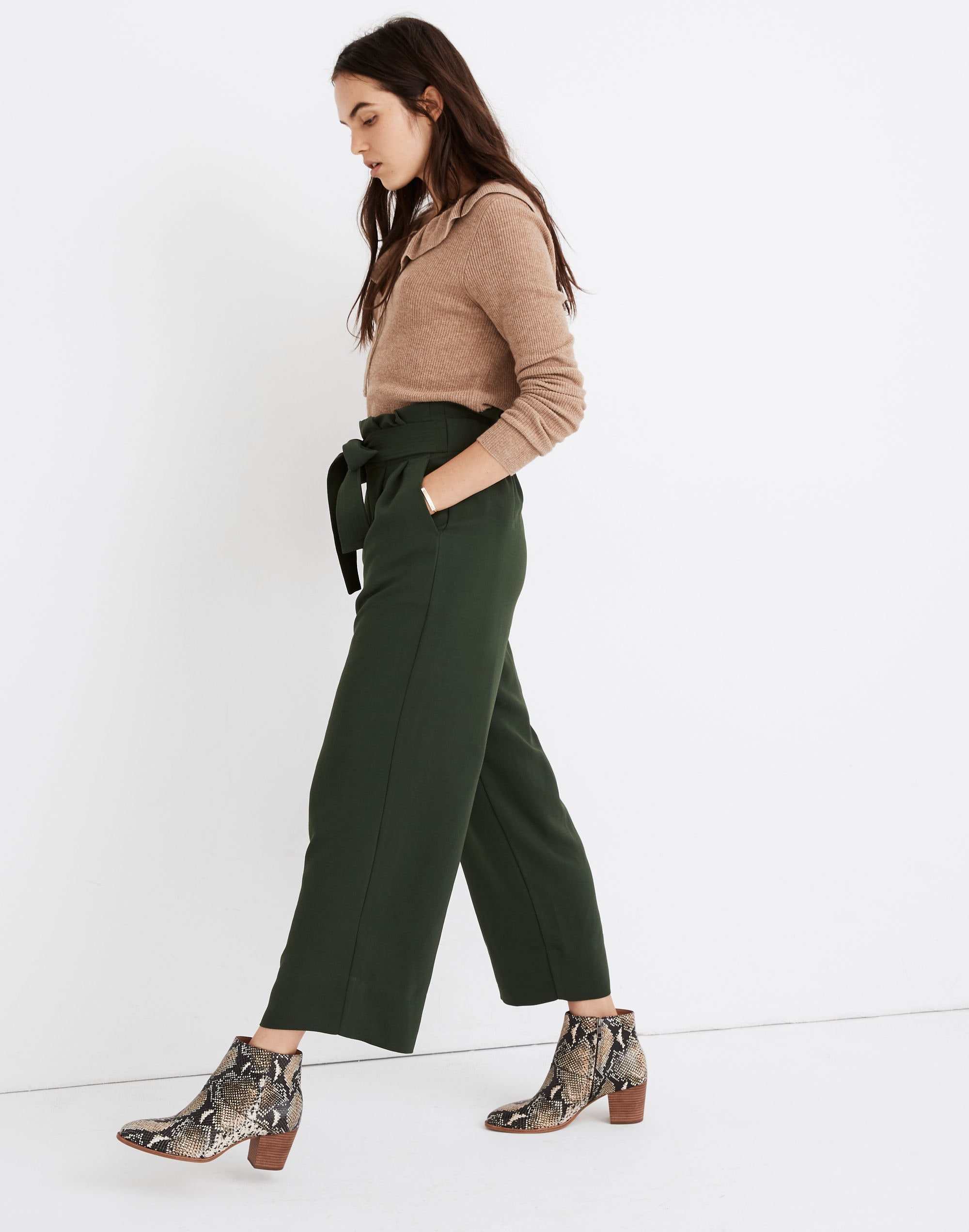 Tie-Waist Huston Pull-On Crop Pants