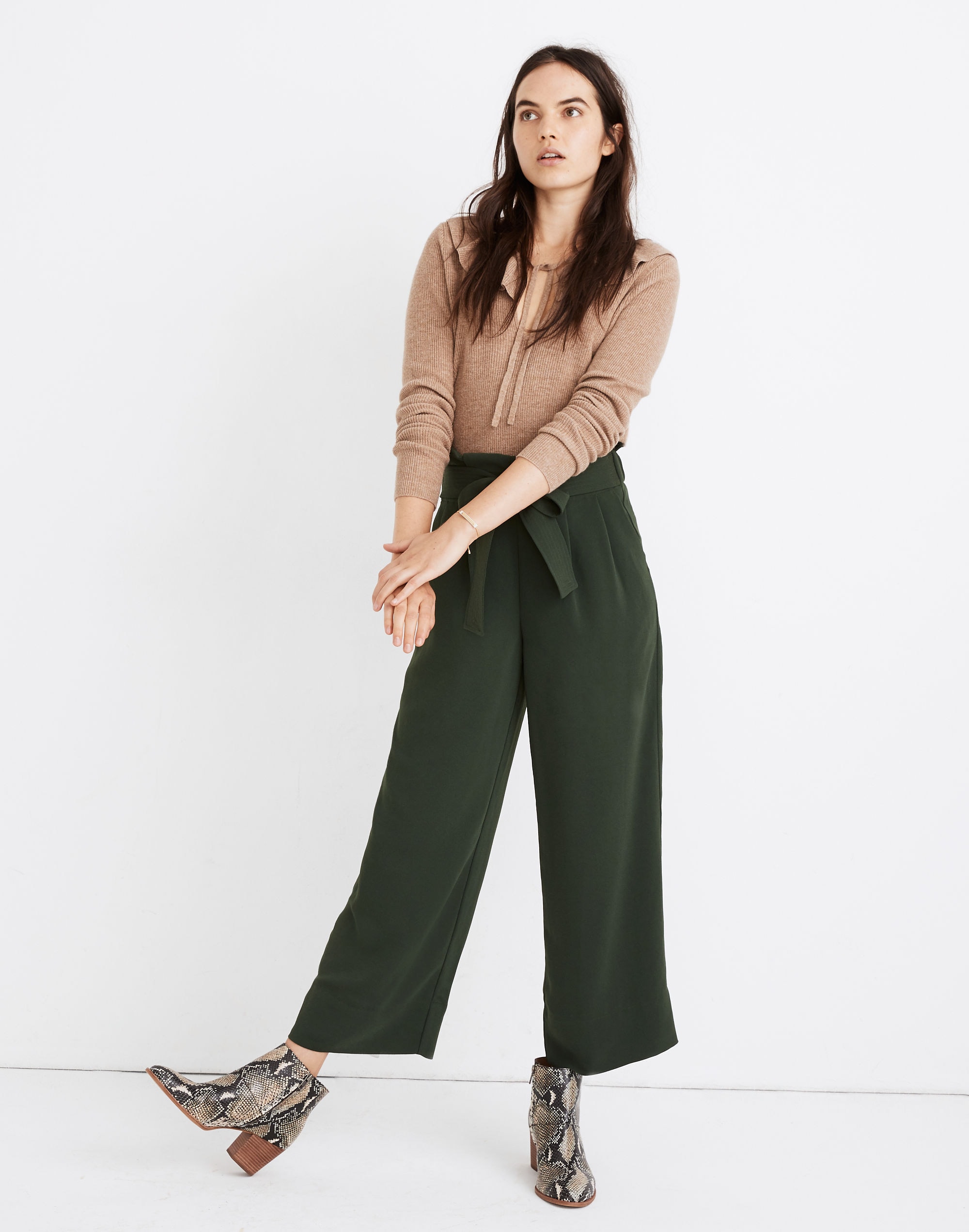 Tie-Waist Huston Pull-On Crop Pants