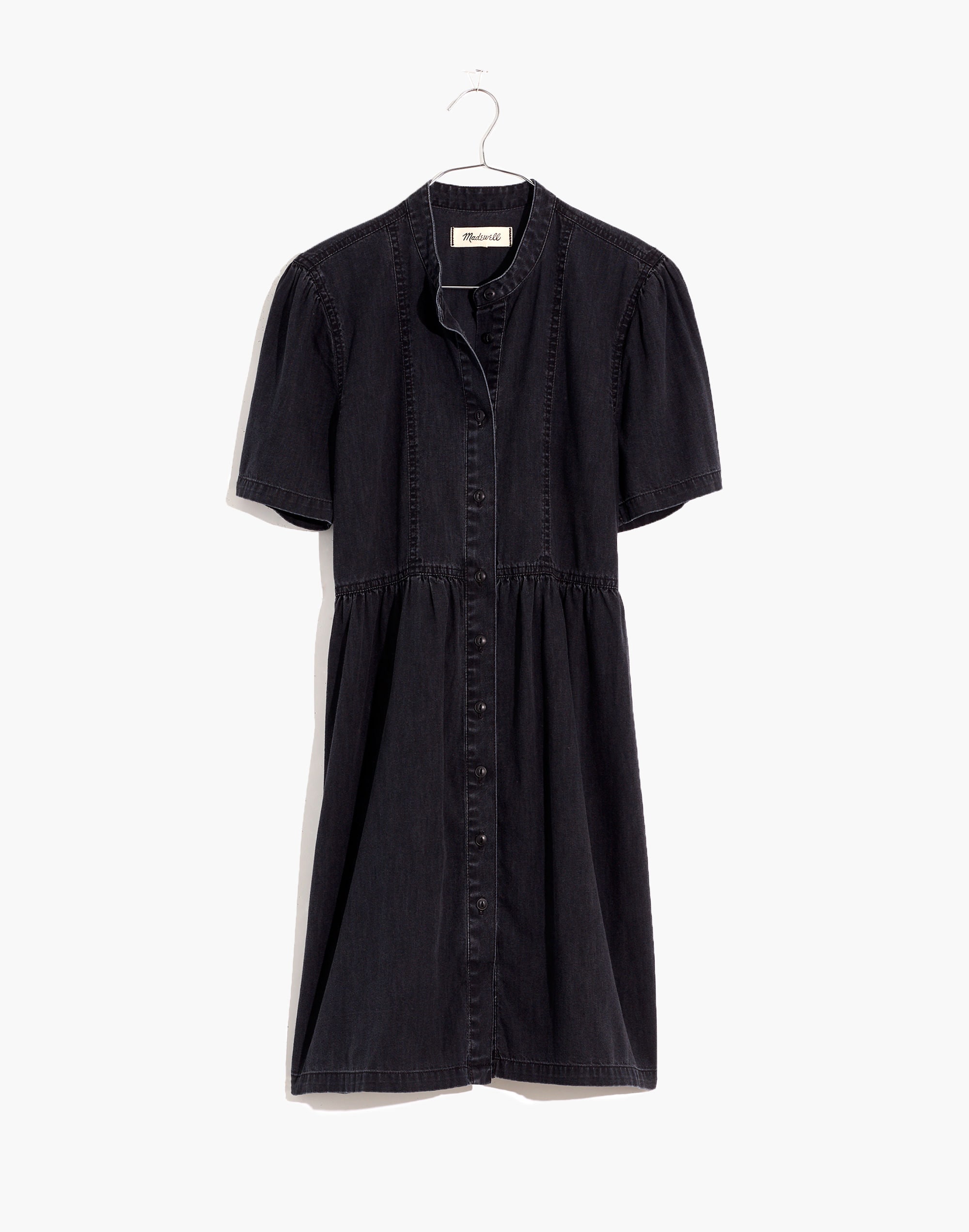 Denim Banded-Collar Babydoll Dress in Lunar Wash