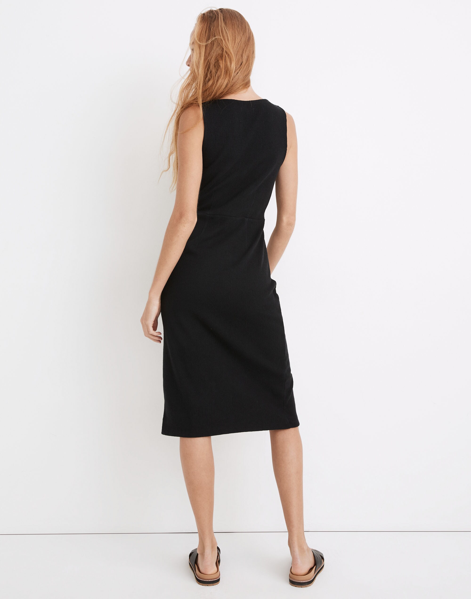 Organic Cotton Ribbed Button-Down Tank Midi Dress