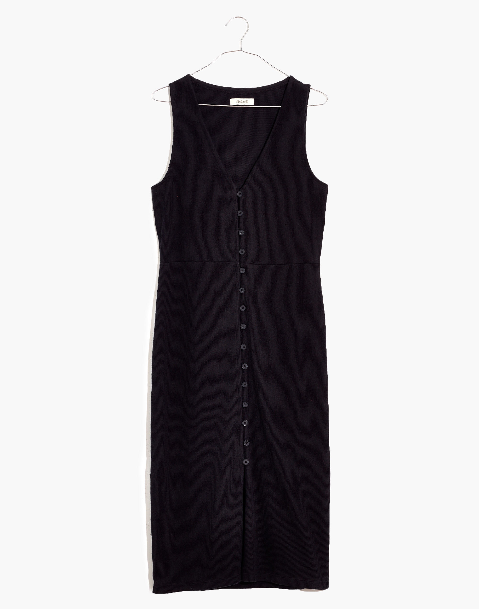 Organic Cotton Ribbed Button-Down Tank Midi Dress