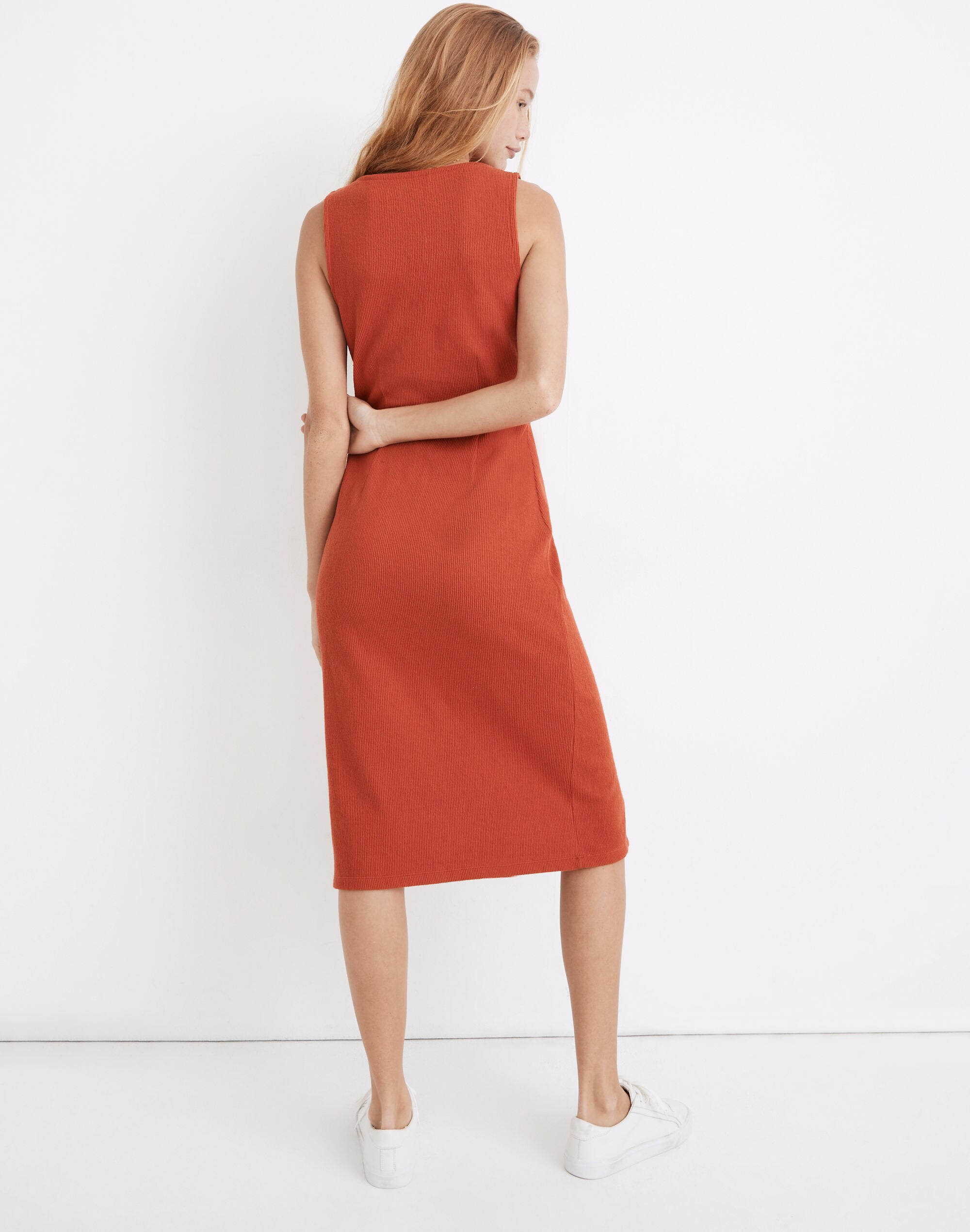 Organic Cotton Ribbed Button-Down Tank Midi Dress