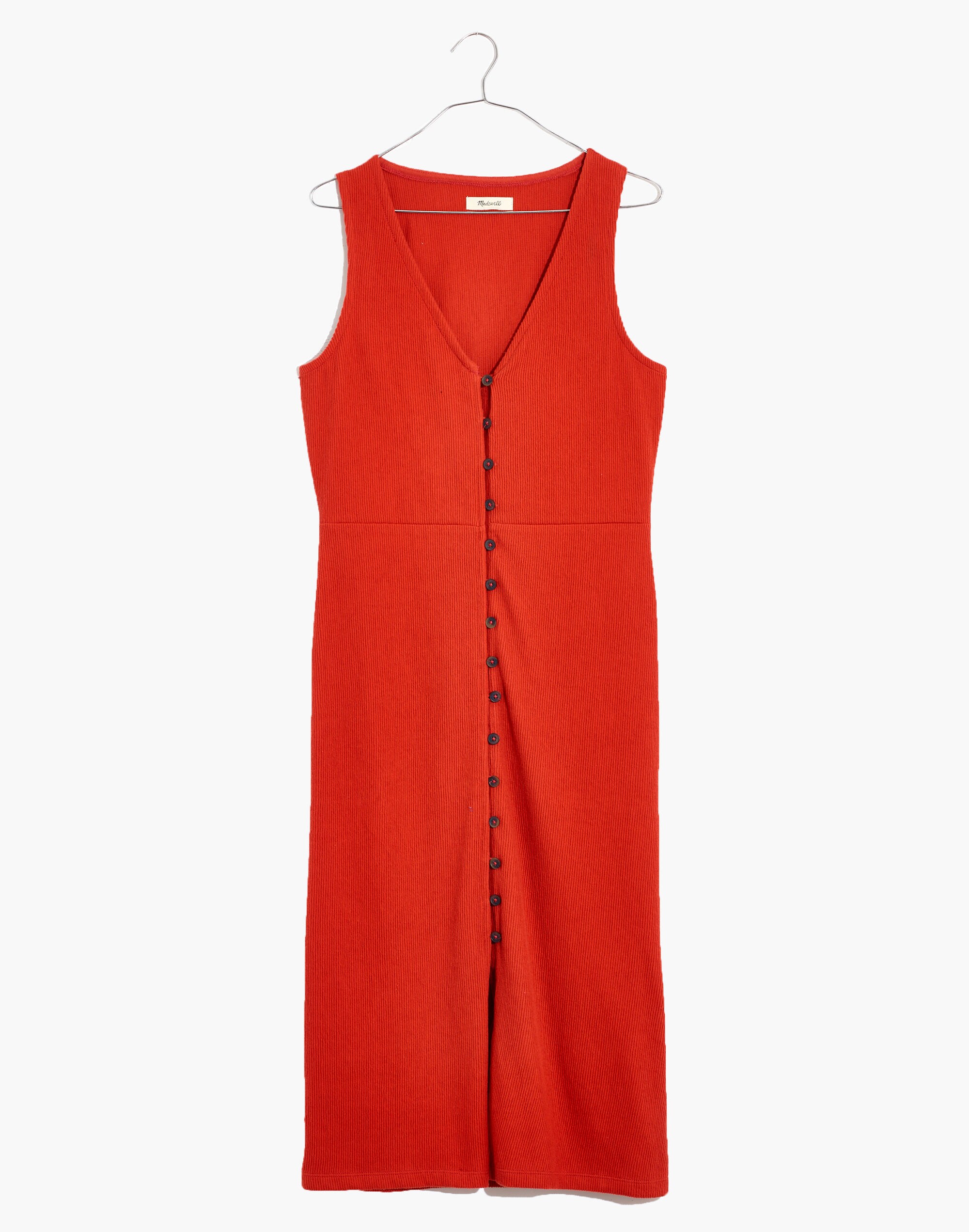 Organic Cotton Ribbed Button-Down Tank Midi Dress