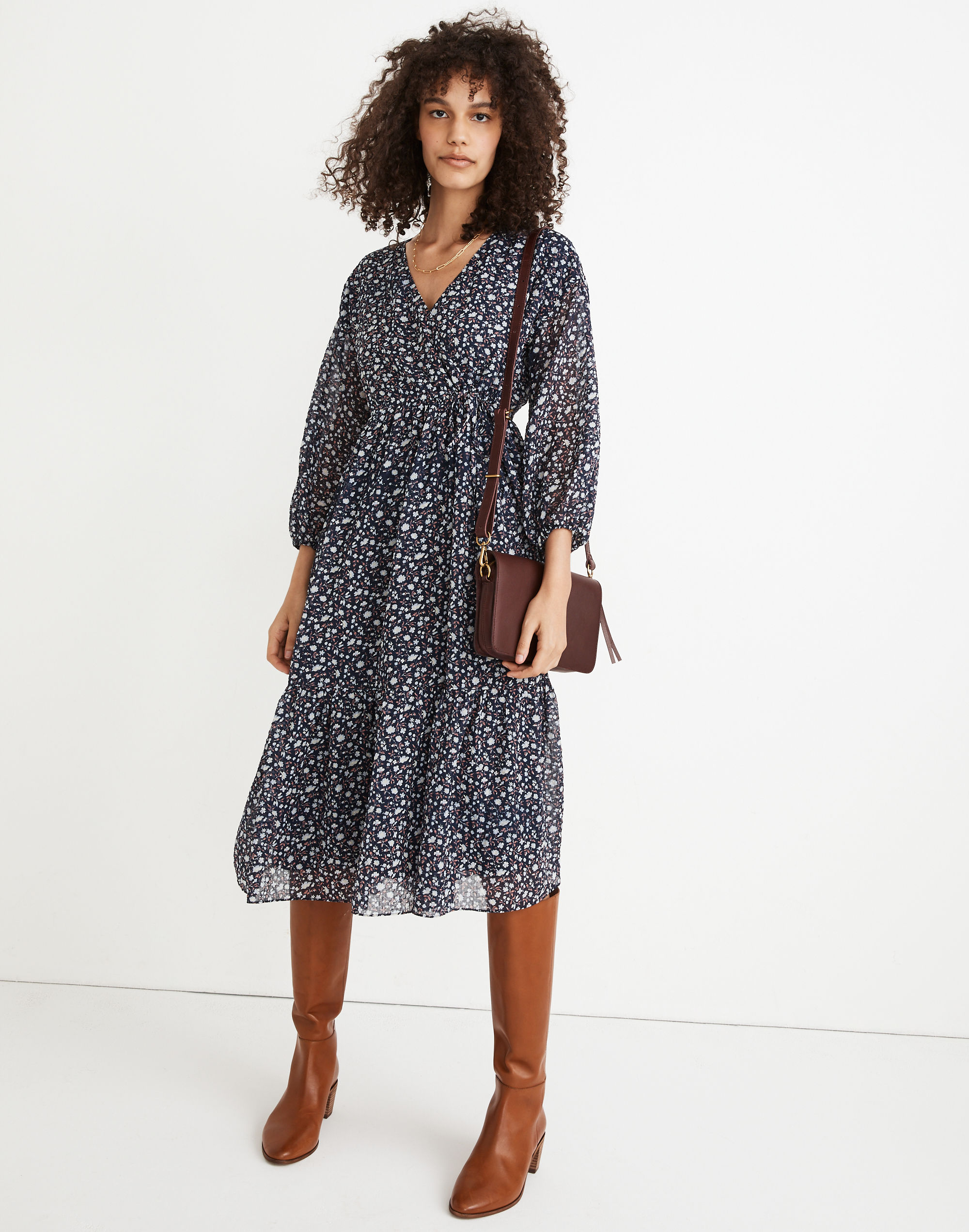 tie-waist midi dress in harvest vine