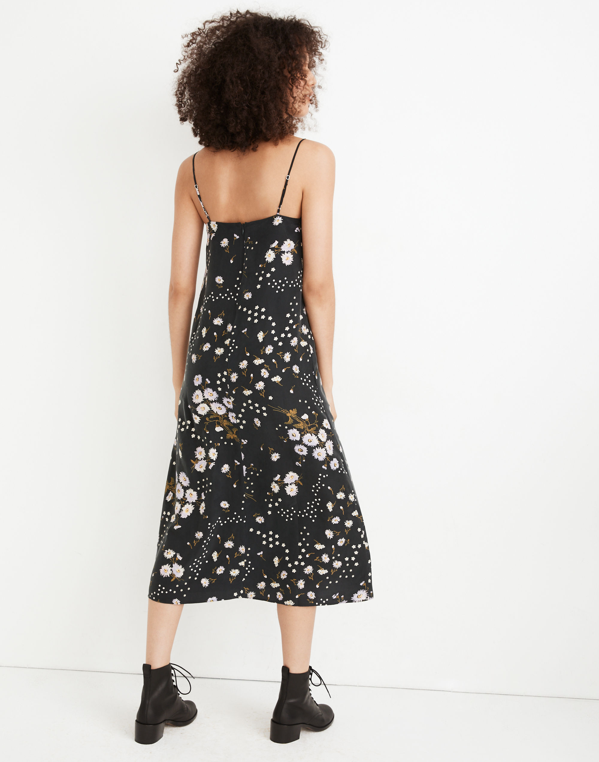 Silk Eva Slip Dress in Polka Daisies