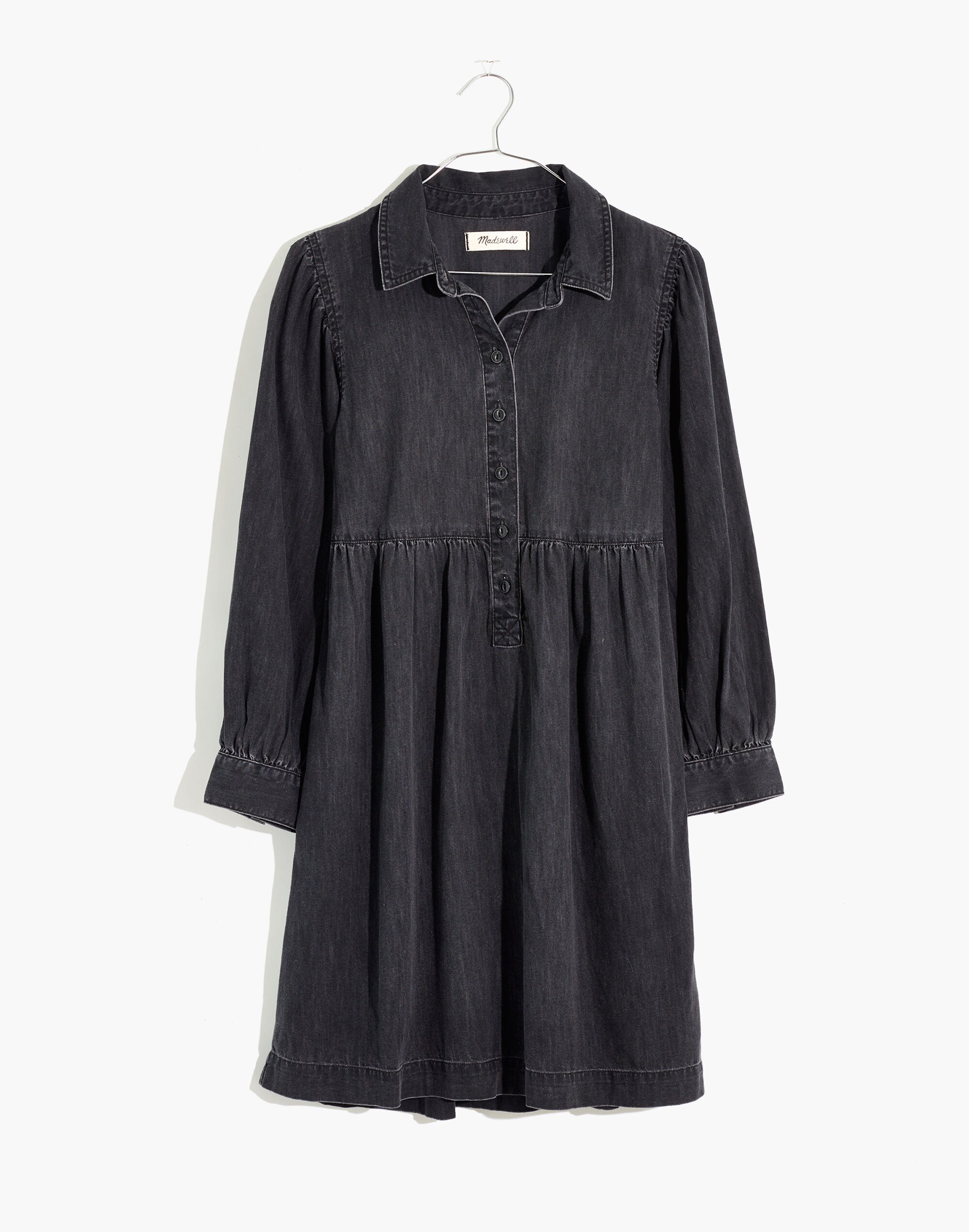 Denim Babydoll Shirtdress in Washed Black