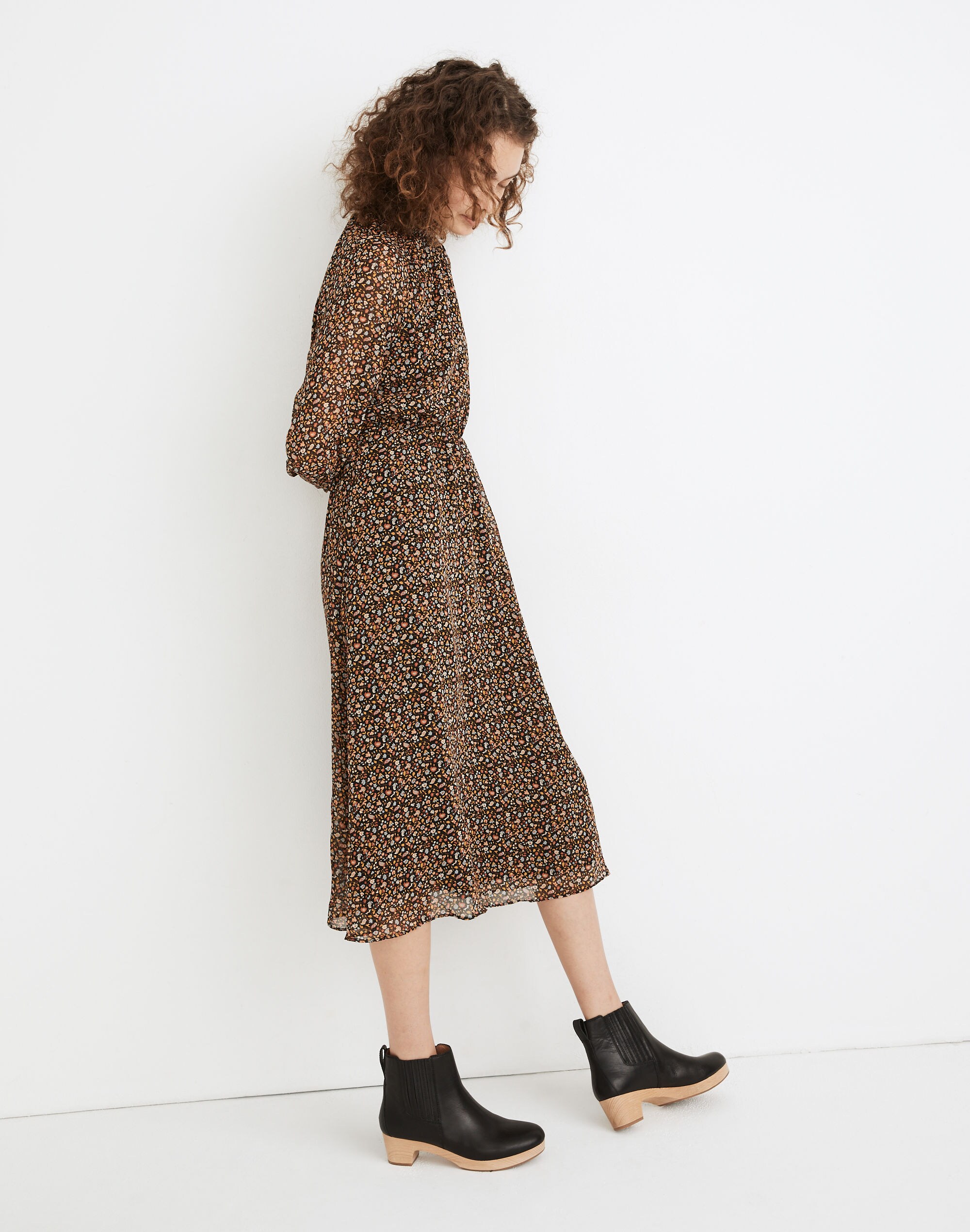 (Re)sourced Georgette Smocked-Neck Midi Dress in Folktale Paisley