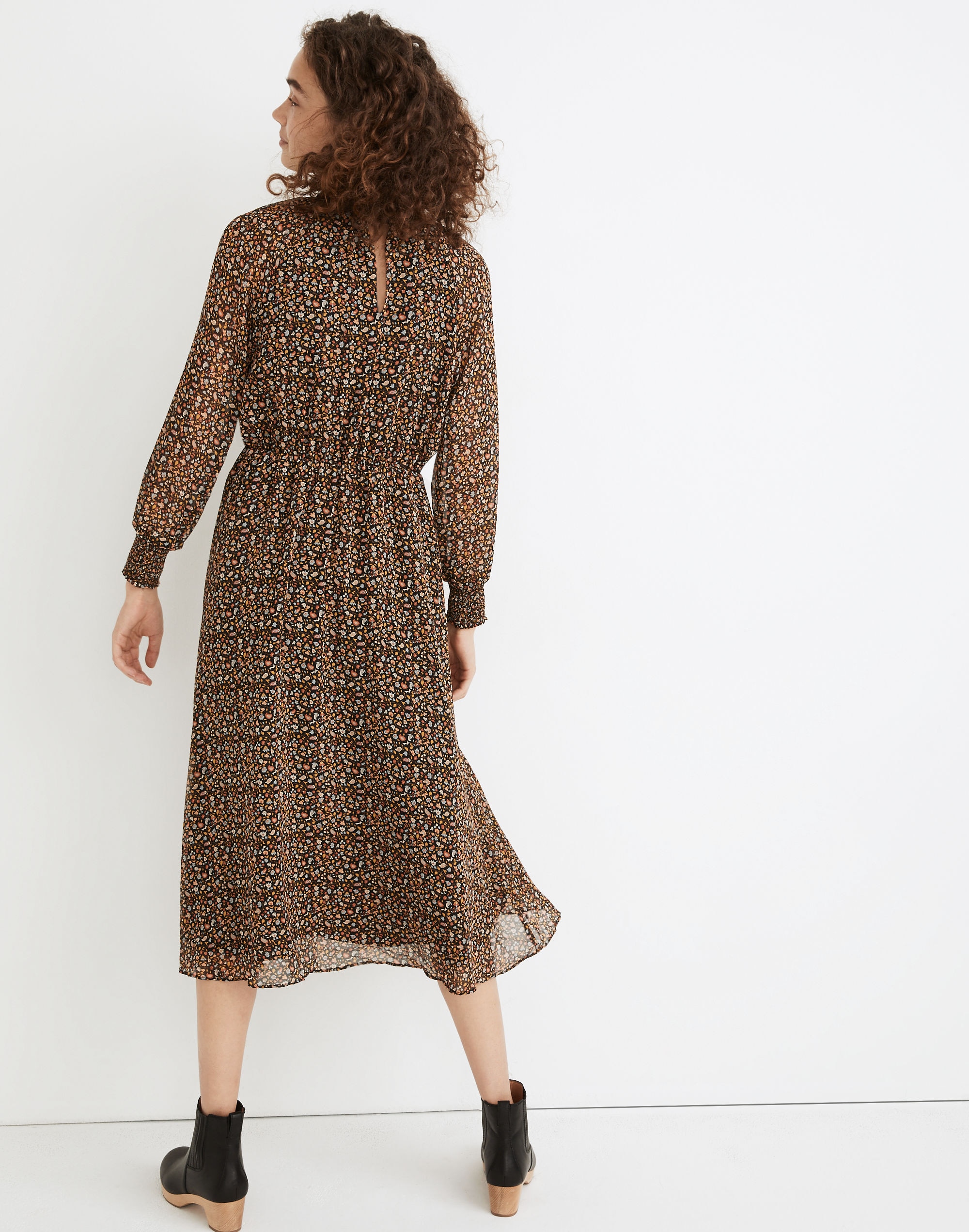 (Re)sourced Georgette Smocked-Neck Midi Dress in Folktale Paisley