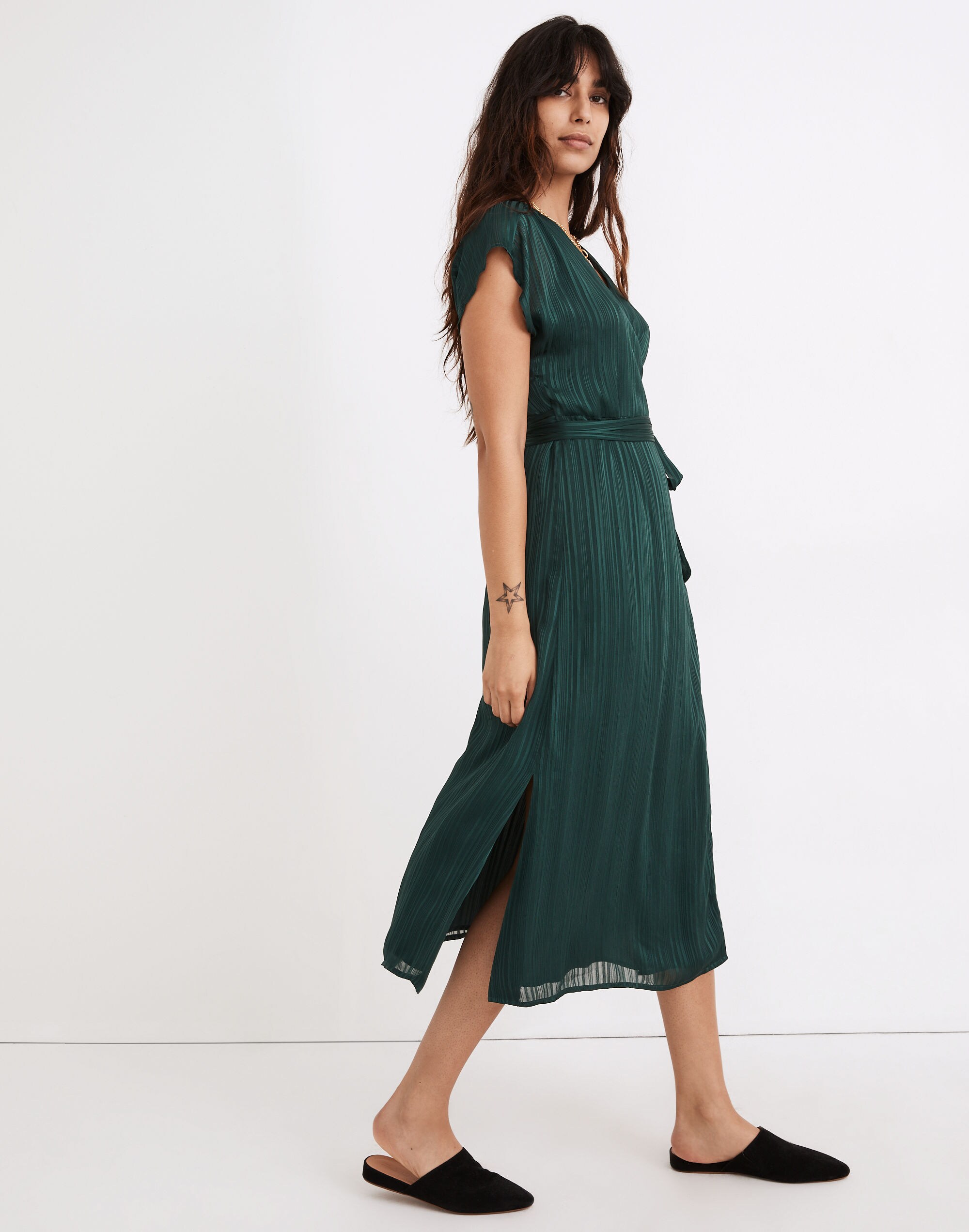 Satin Stripe Wrap Midi Dress