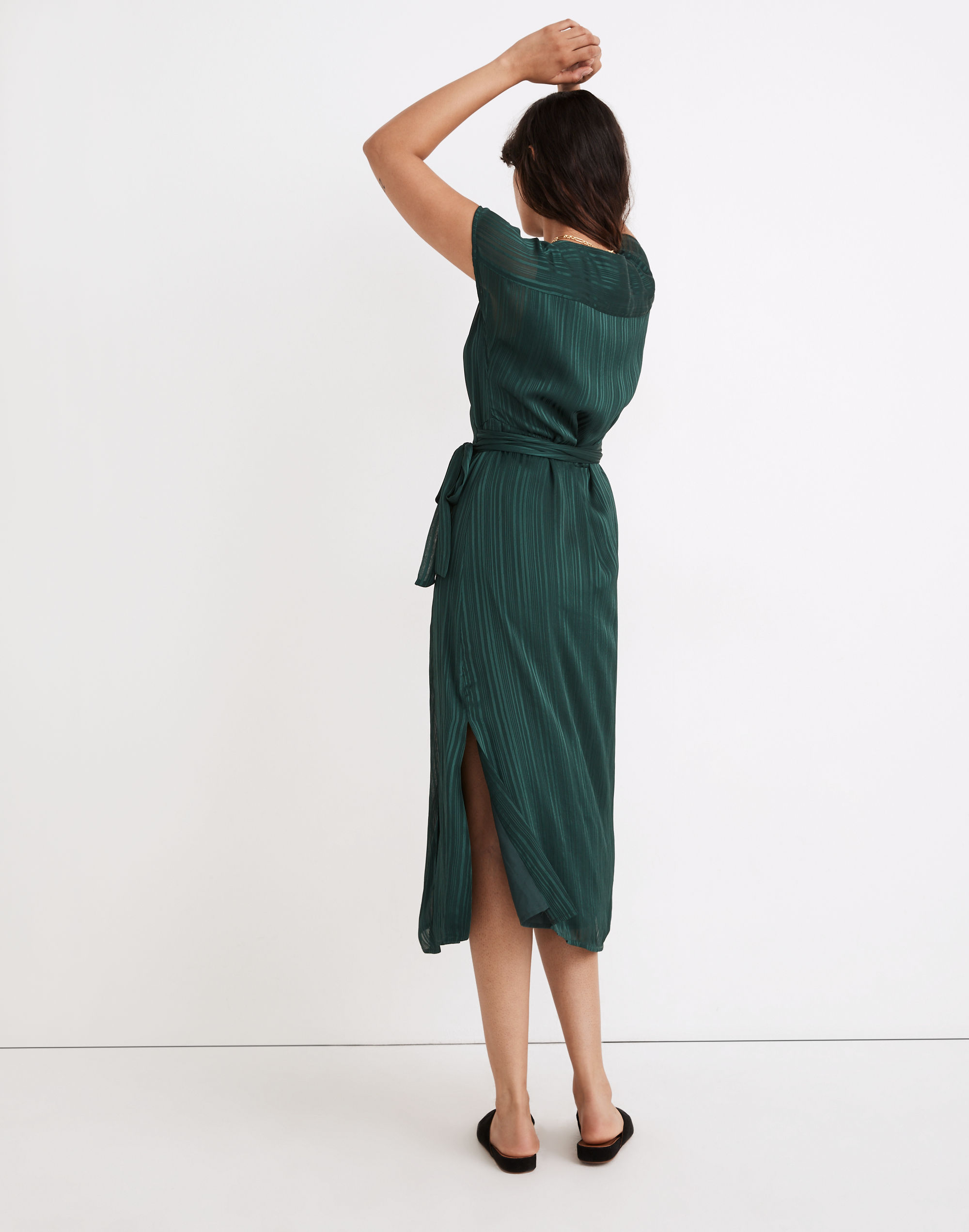 Satin Stripe Wrap Midi Dress