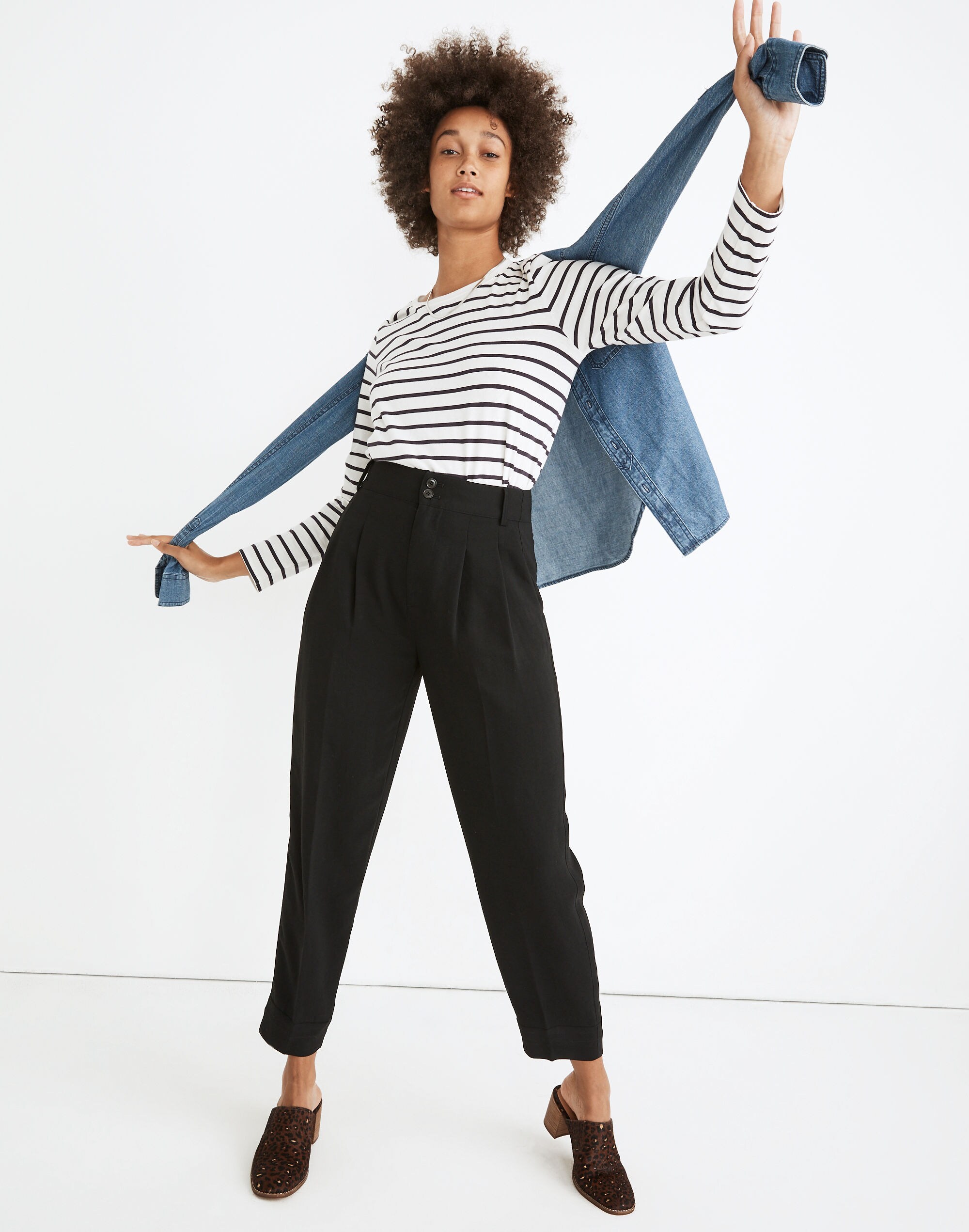 Drapey Pleated Taper Wide-Leg Pants