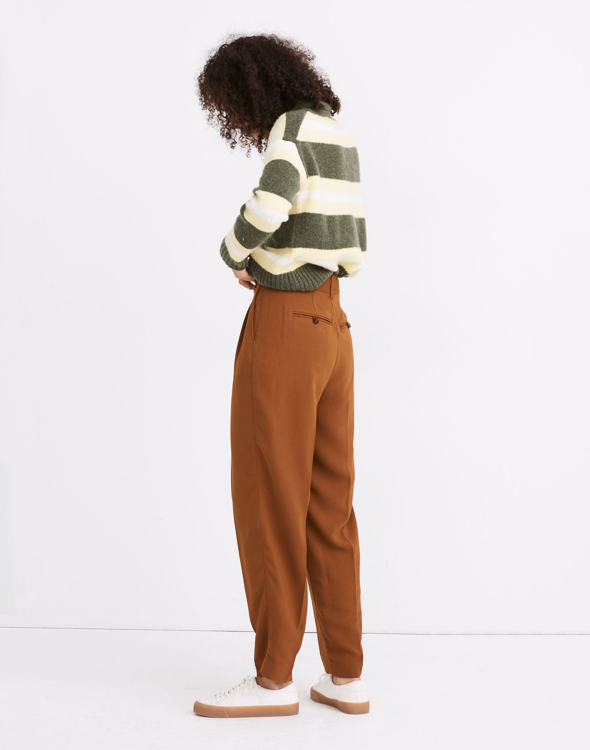 Drapey Pleated Taper Wide-Leg Pants