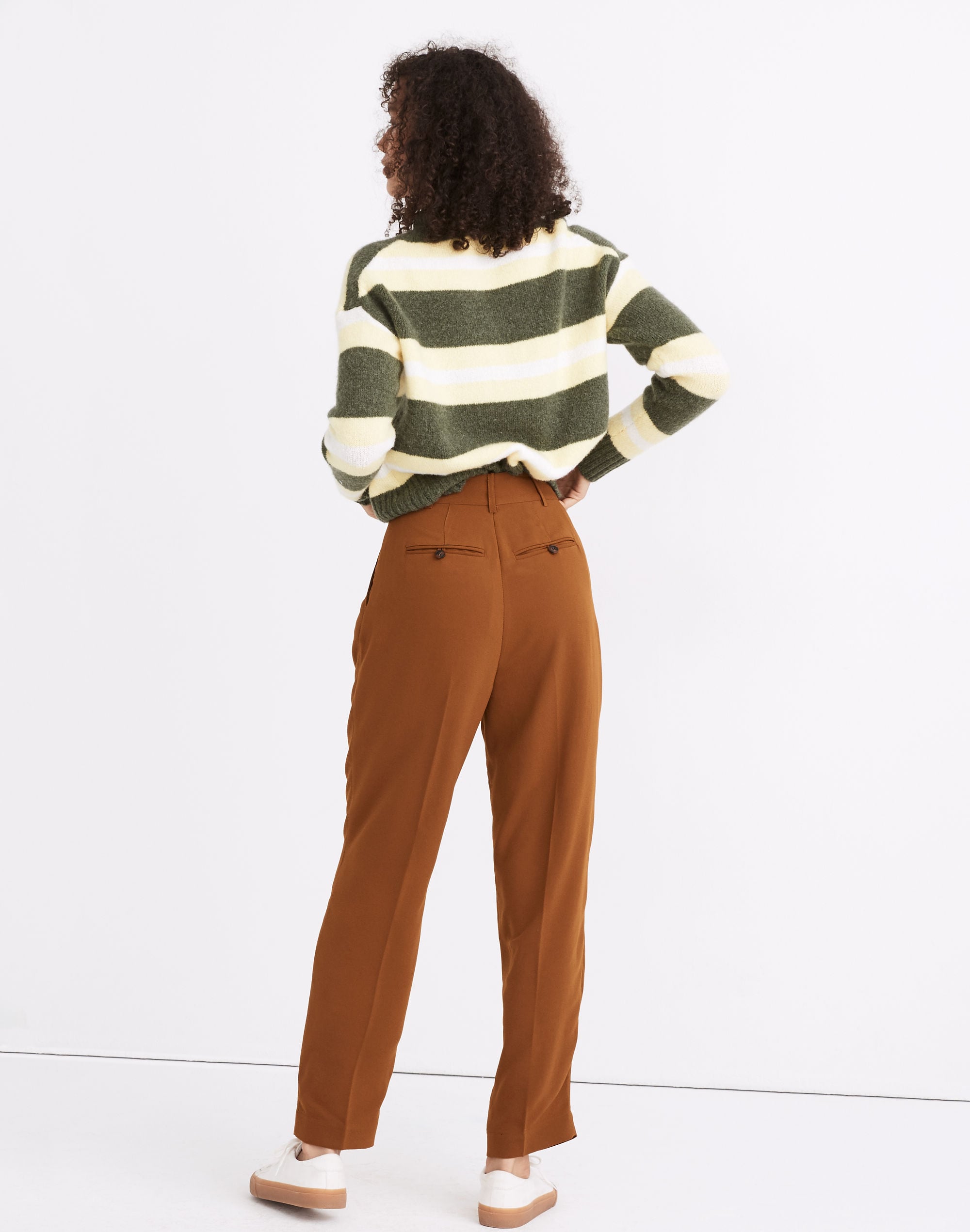 Drapey Pleated Taper Wide-Leg Pants